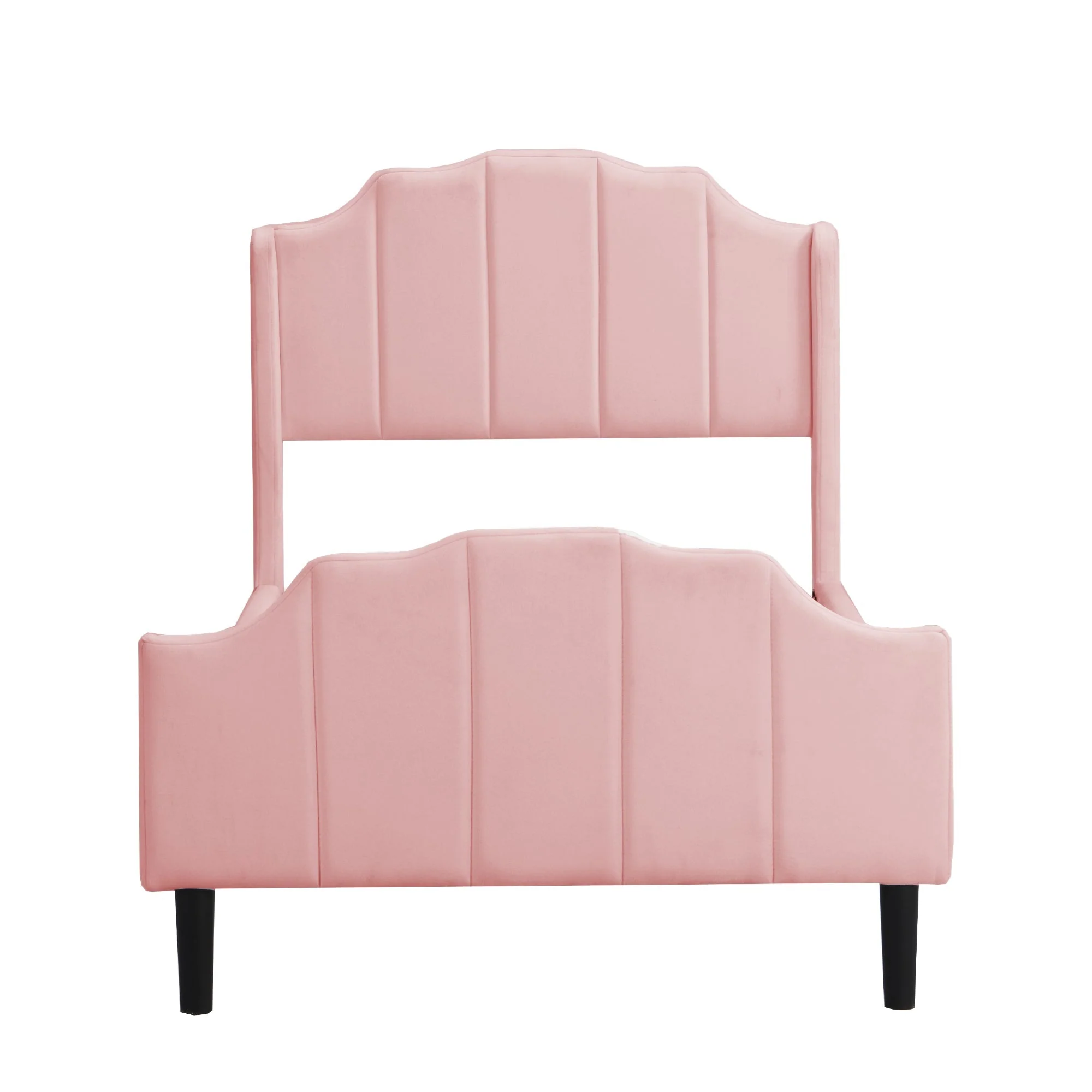 Upholstered Bed 90 x 200 cm with Headboard, Footboard & Slatted Frame, Pink Velvet - Image 9