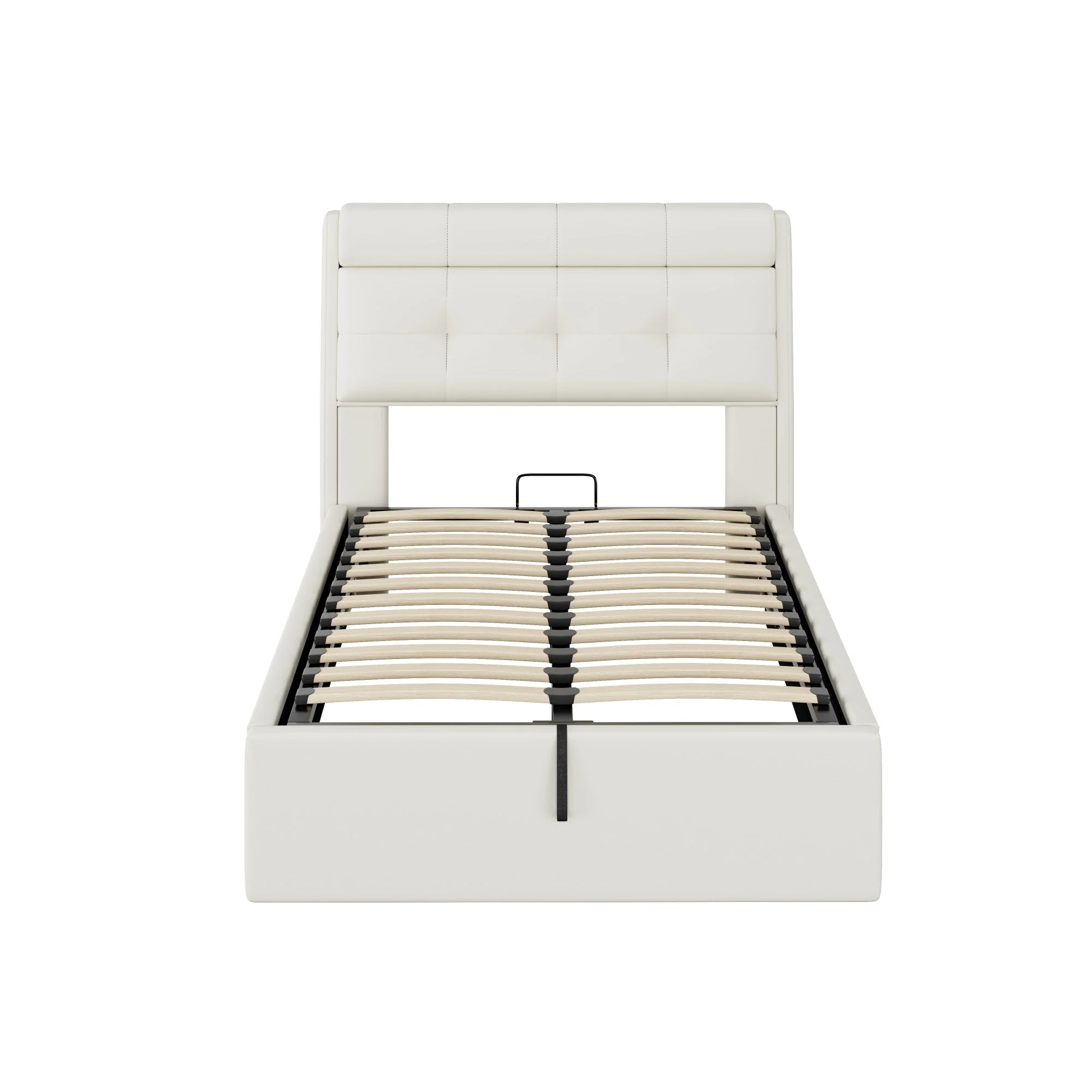 Upholstered Bed 90x200 Hydraulic Bed Box & Headboard Storage PU White - Image 8
