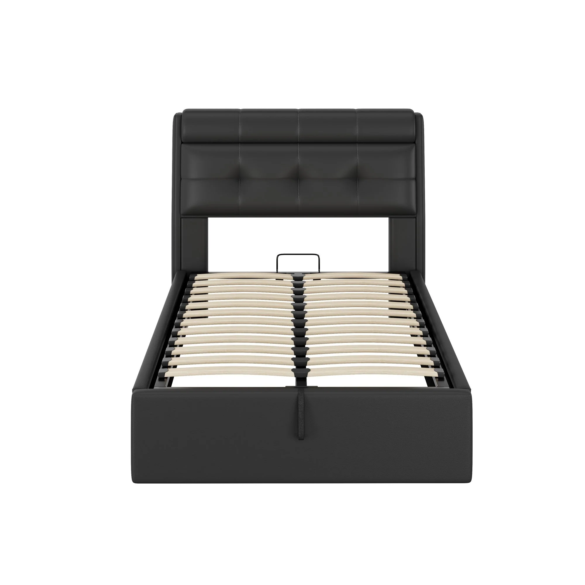 Upholstered Bed 90x200 Hydraulic Storage Concealed Headboard - PU Black - Image 8