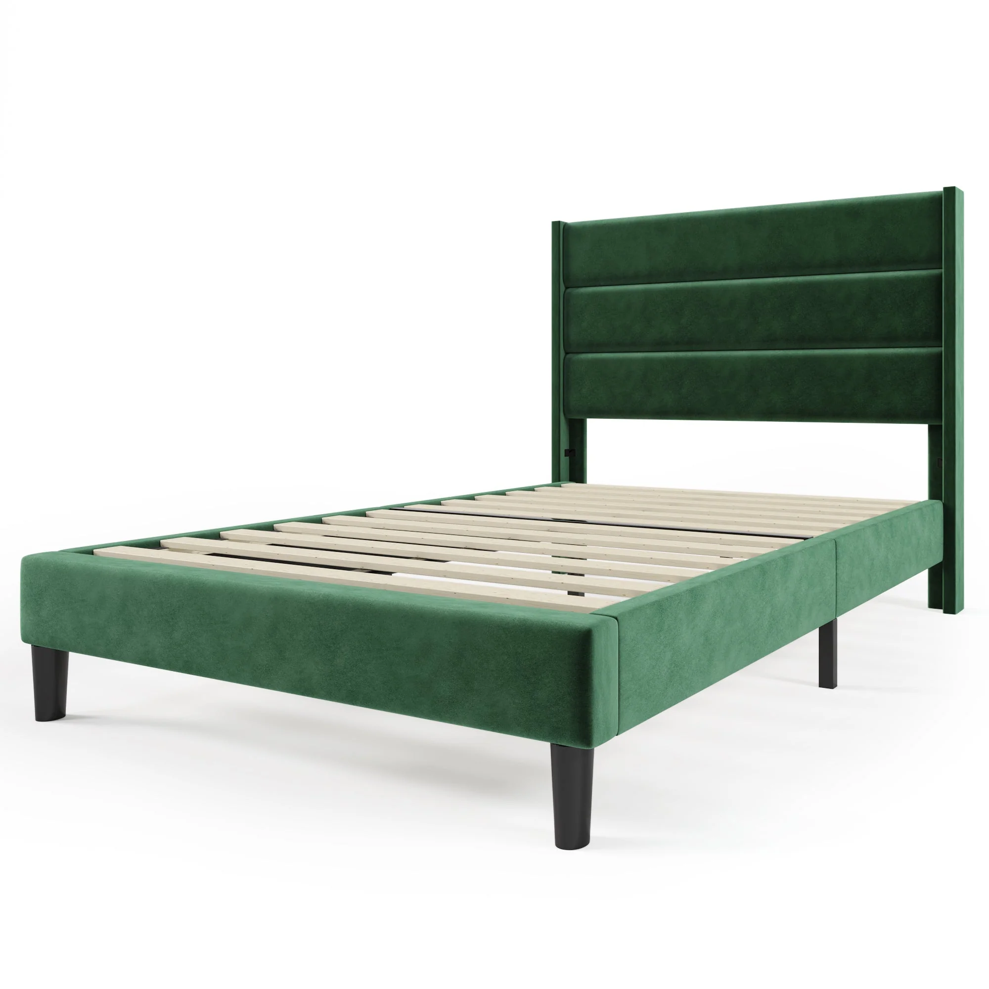 Upholstered Bed, 90x200cm Double with Slatted Frame & Headboard, Dark Green Velvet - Image 7