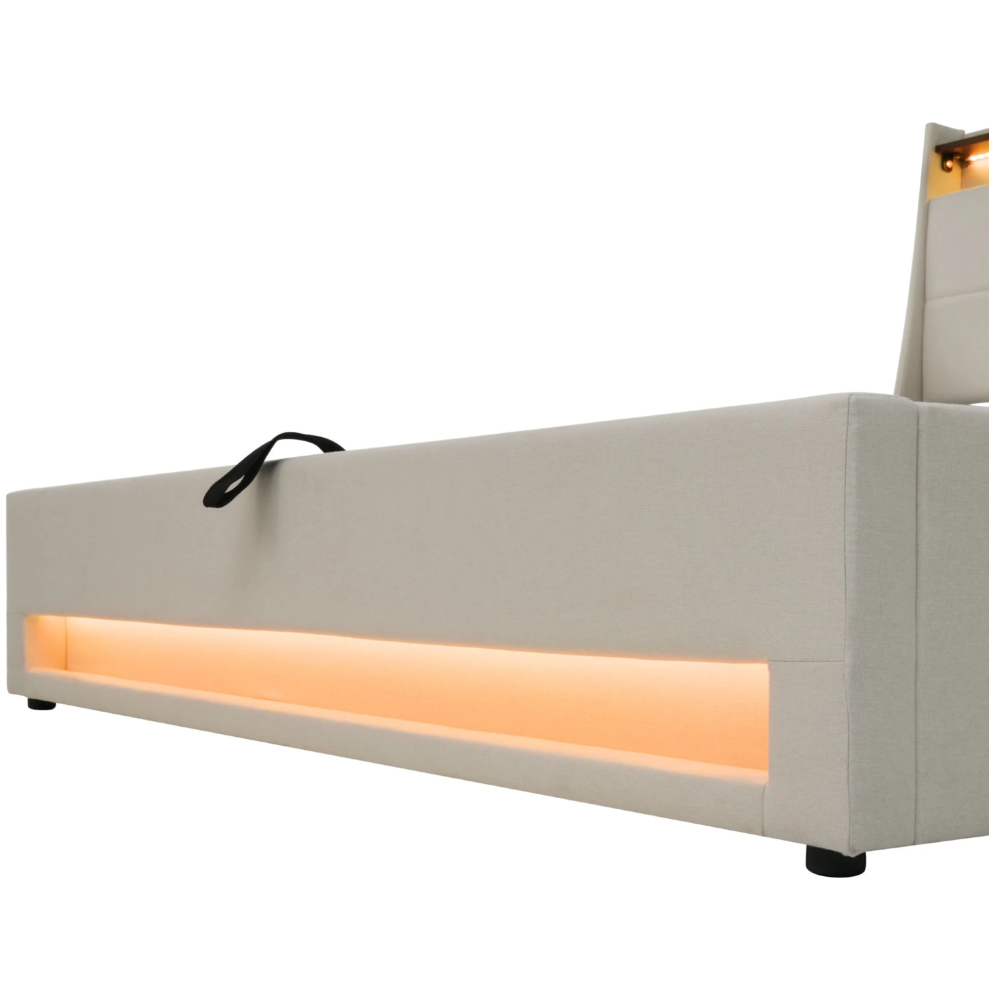 Upholstered Bed 90x200cm, LED Single with USB, Linen - Image 5