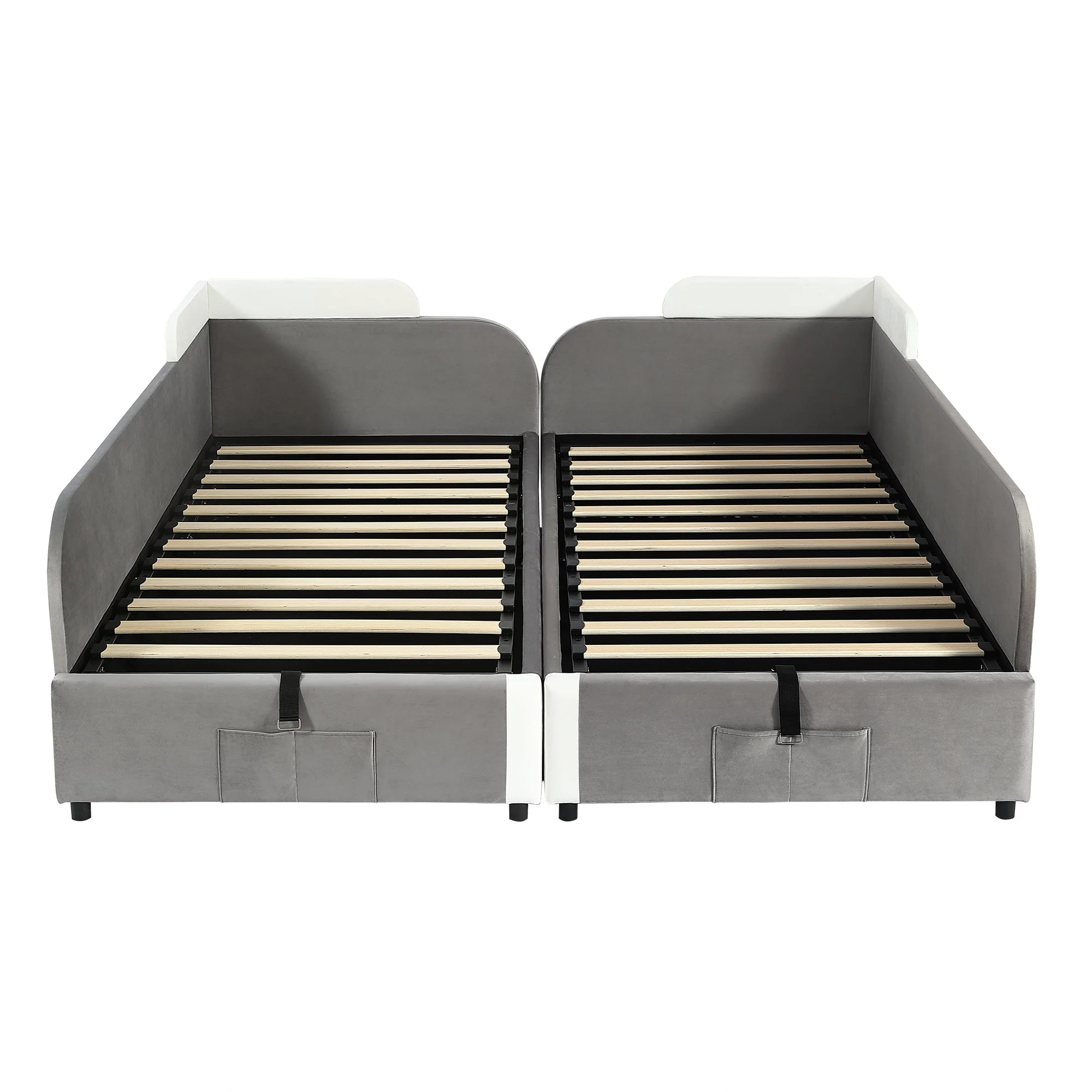 Upholstered Bed, Combined Children's Hydraulic with Storage, Grey Velvet & Plywood - Image 10