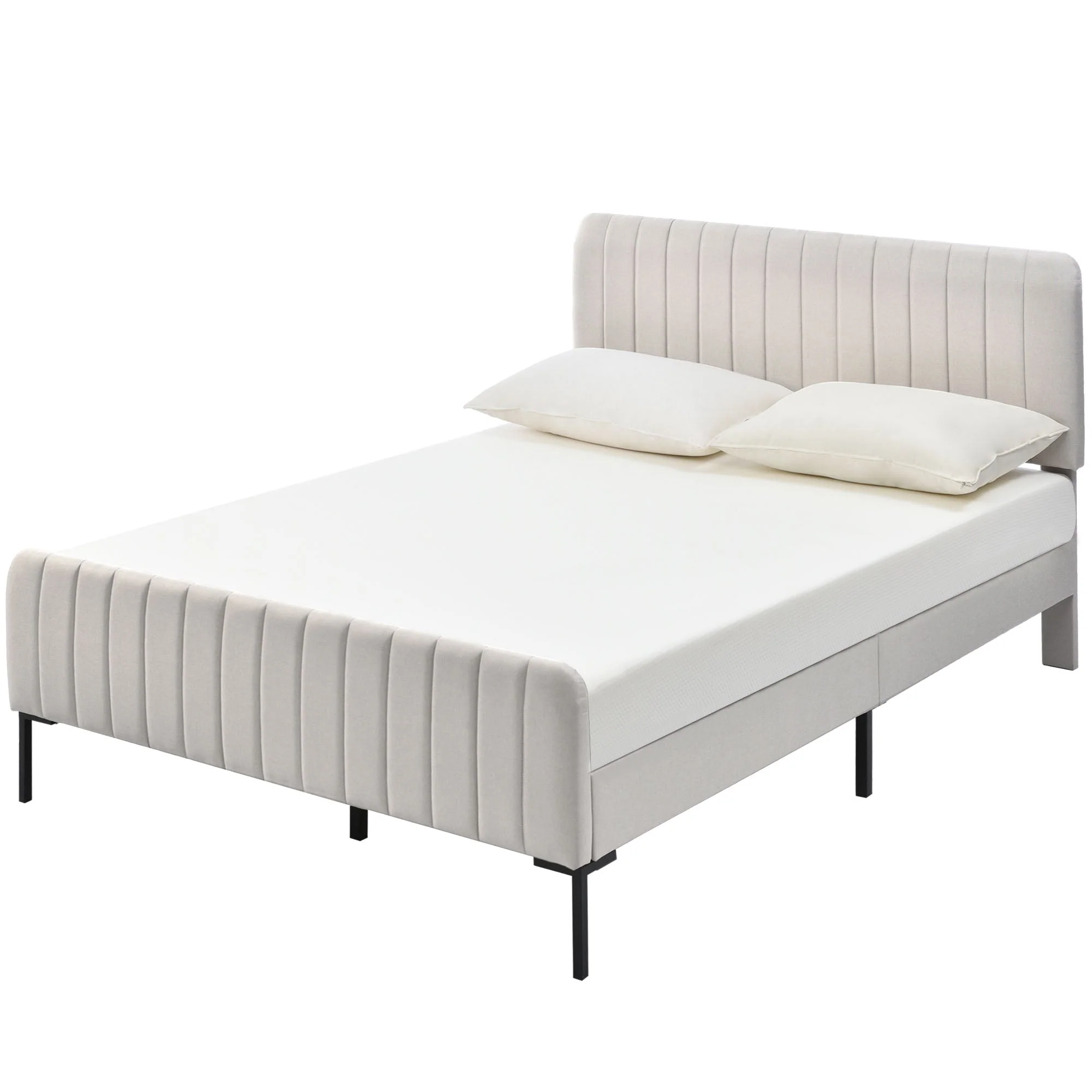 Upholstered Bed Double Bed 180x200cm with Slatted Base and Adjustable Headboard, Grey-Beige Linen - Image 9