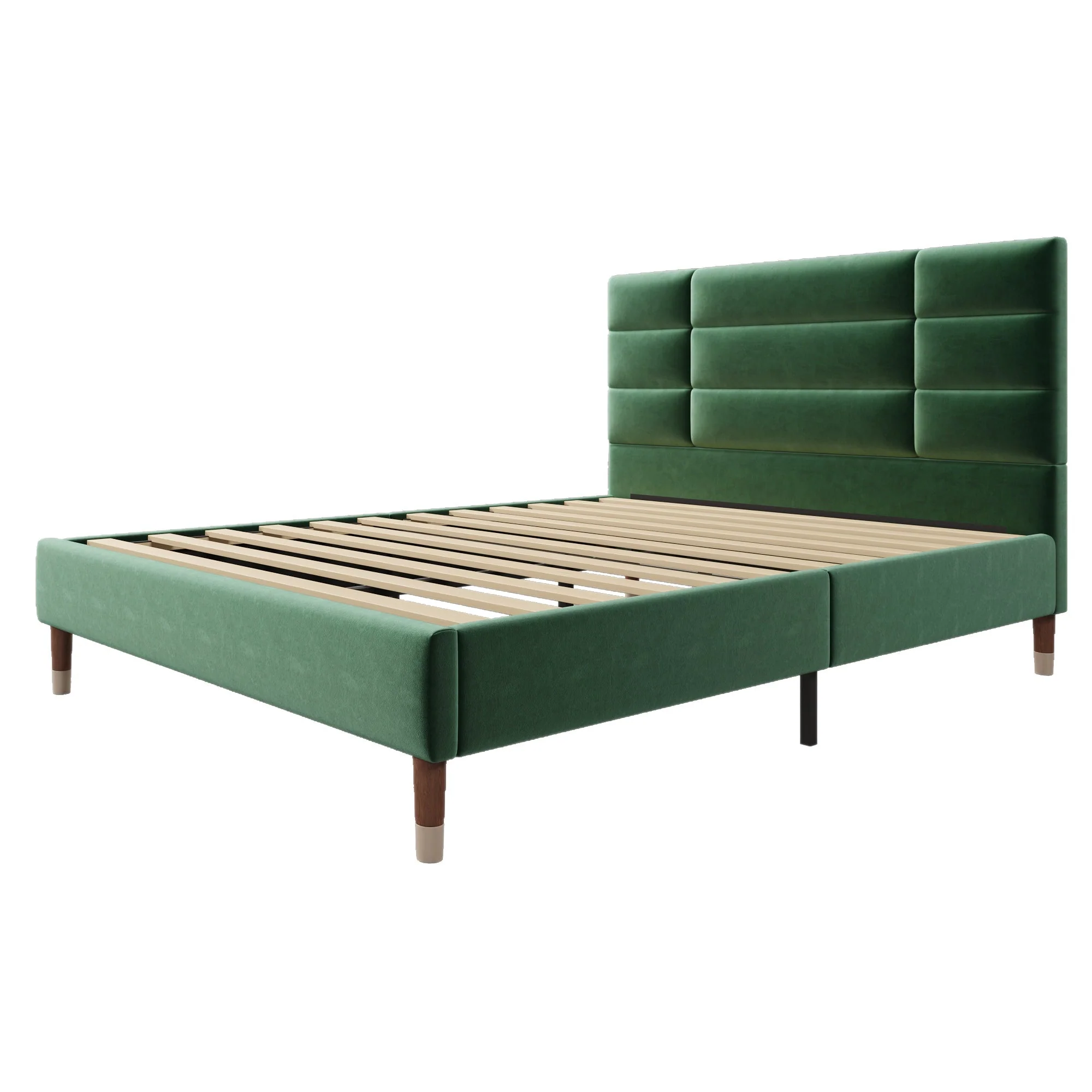 Upholstered bed, double bed with slatted frame 140x200cm, dark green velvet - Image 8