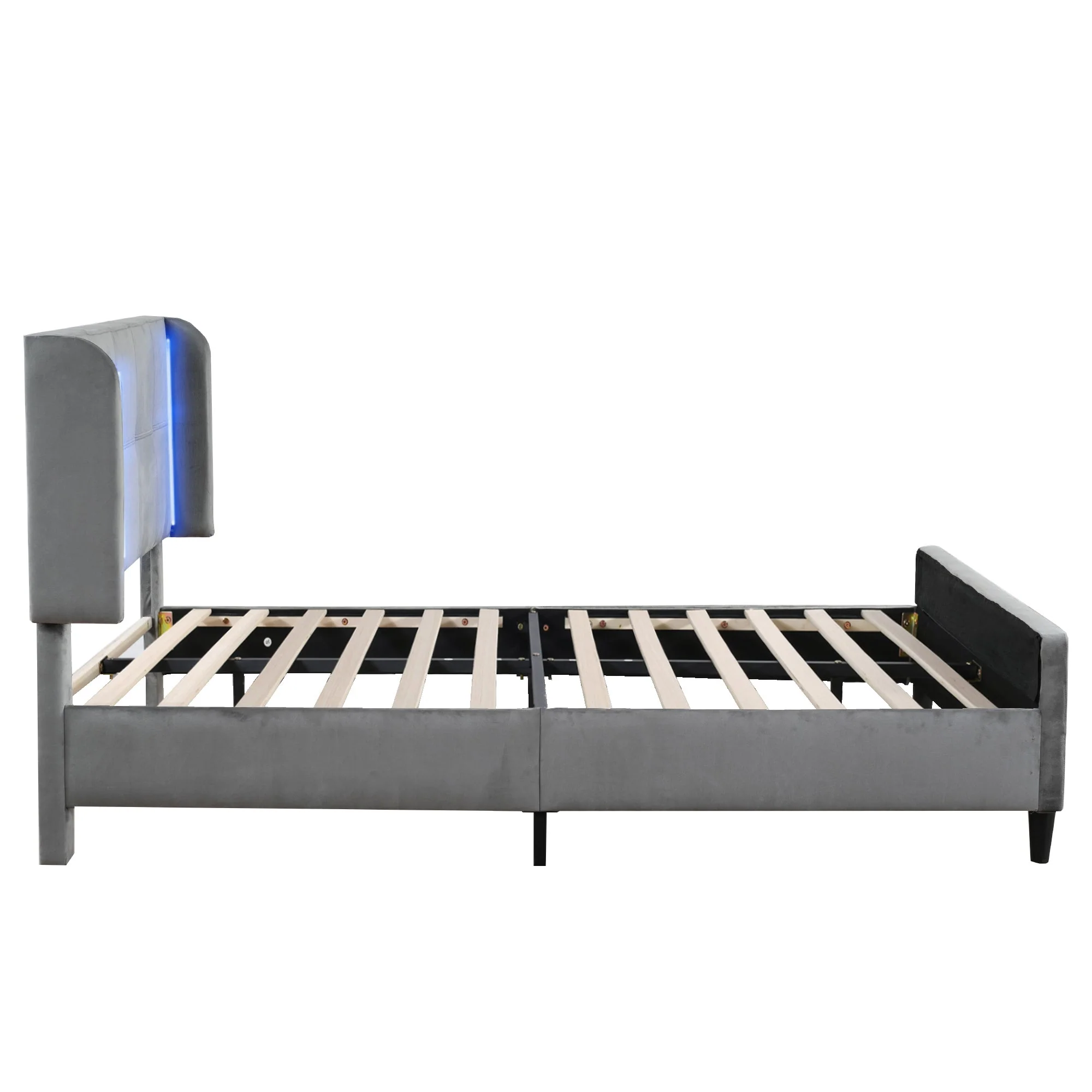 Upholstered Bed, Double with 16-Color LED, Adjustable Headboard, Velvet Gray - Image 10