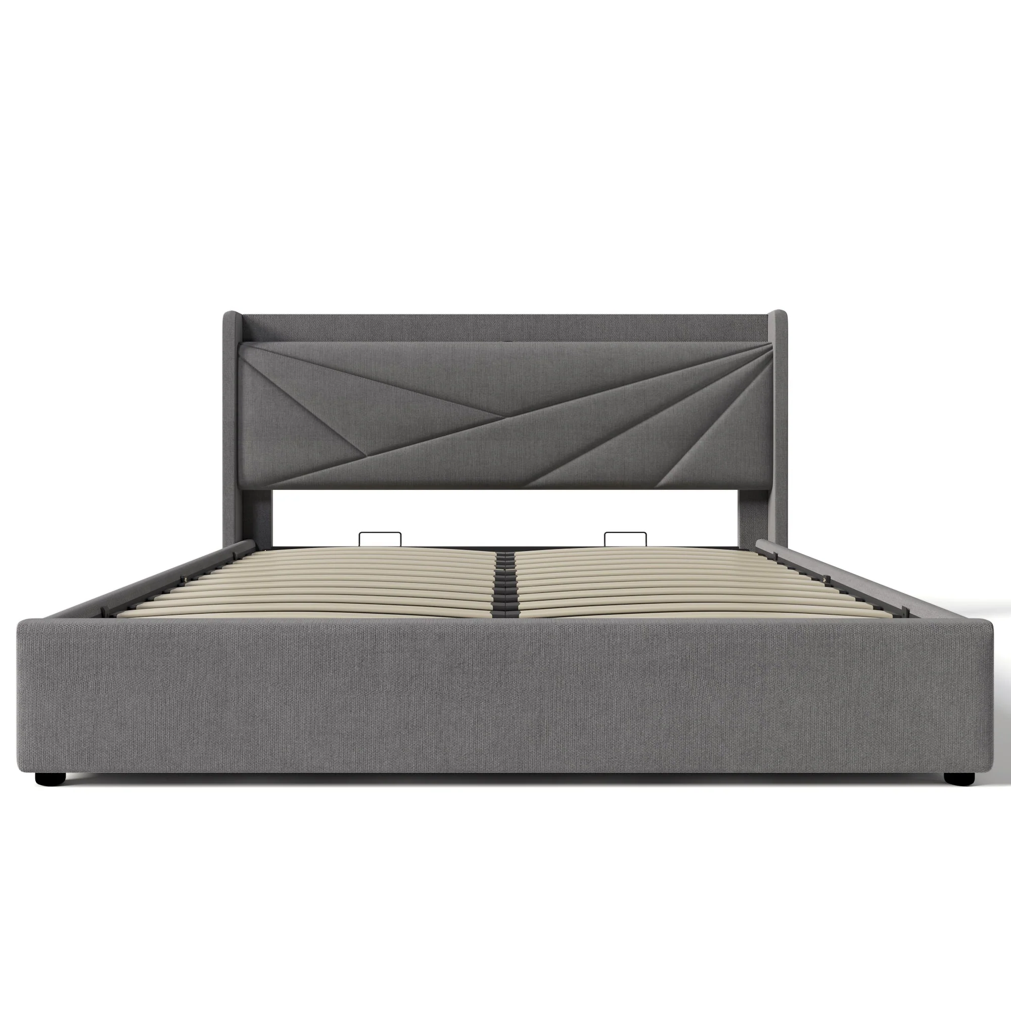 Upholstered Bed, Double with Storage & USB Type-C Headboard, Linen - Image 5