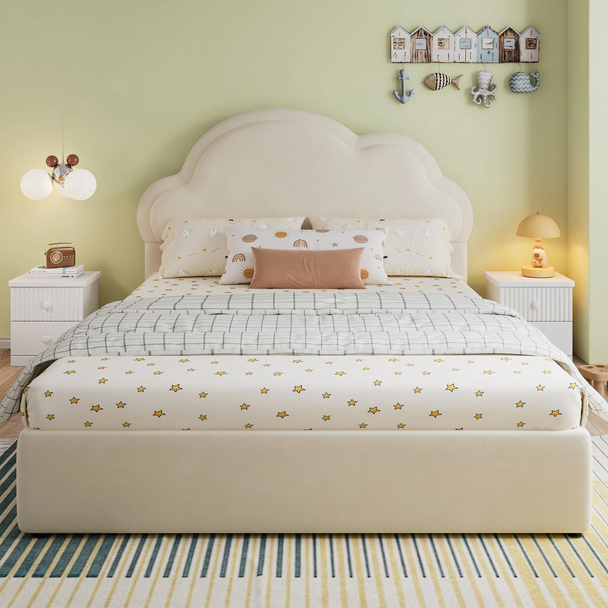 Upholstered Bed Hydraulic Storage Double 4ft6 Cloud Velvet Beige - Image 5