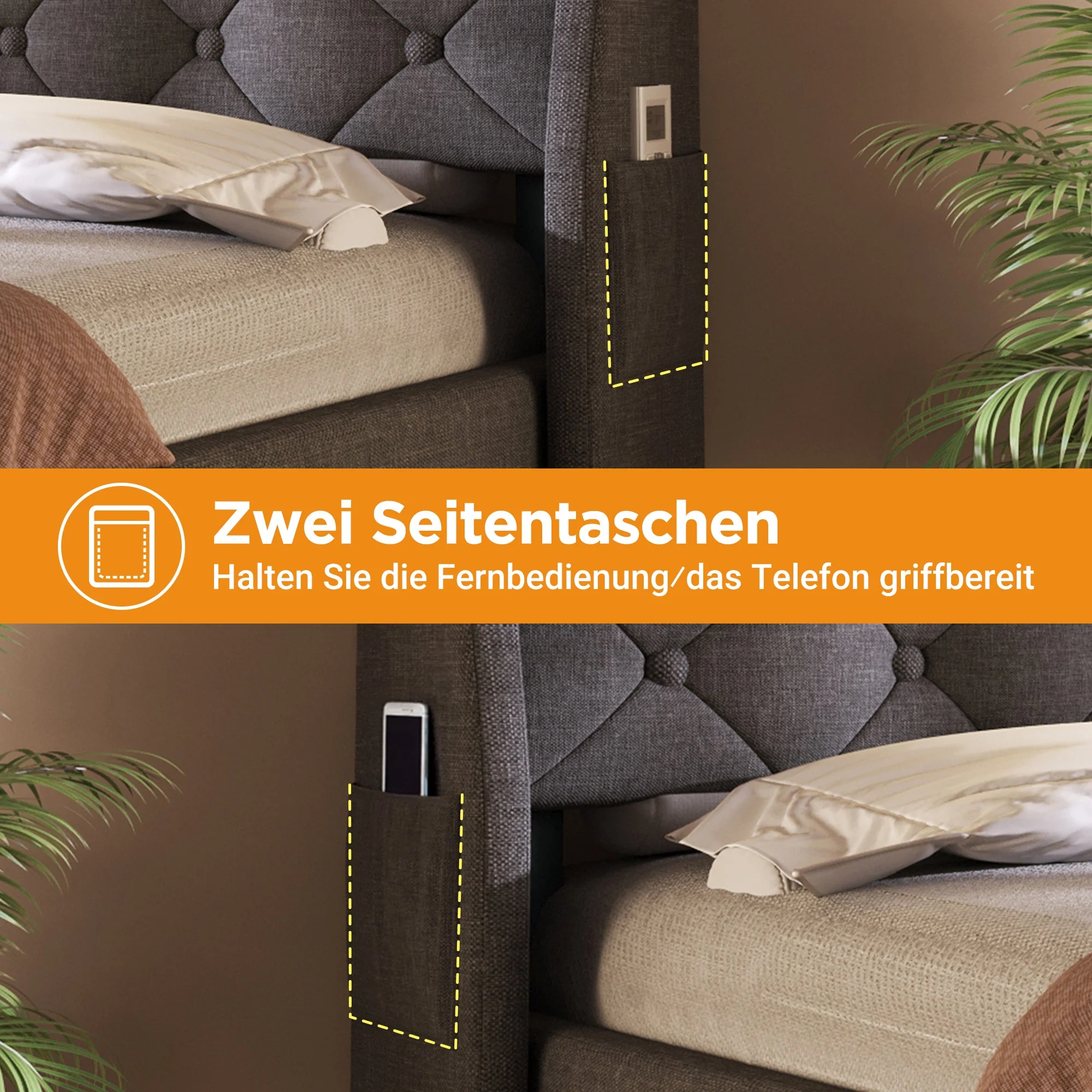 Upholstered Bed Hydraulic Storage LED Headboard 90x200cm, Grey Linen Fabric - Image 5