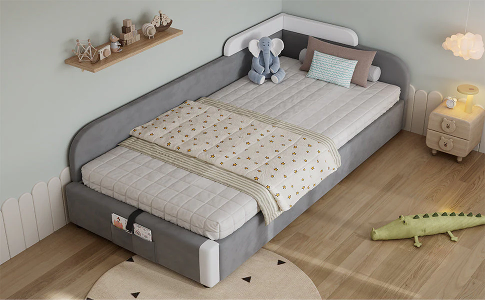 Upholstered Bed, Hydraulic with Storage, Velvet+Plywood Grey 90x200cm - Image 7