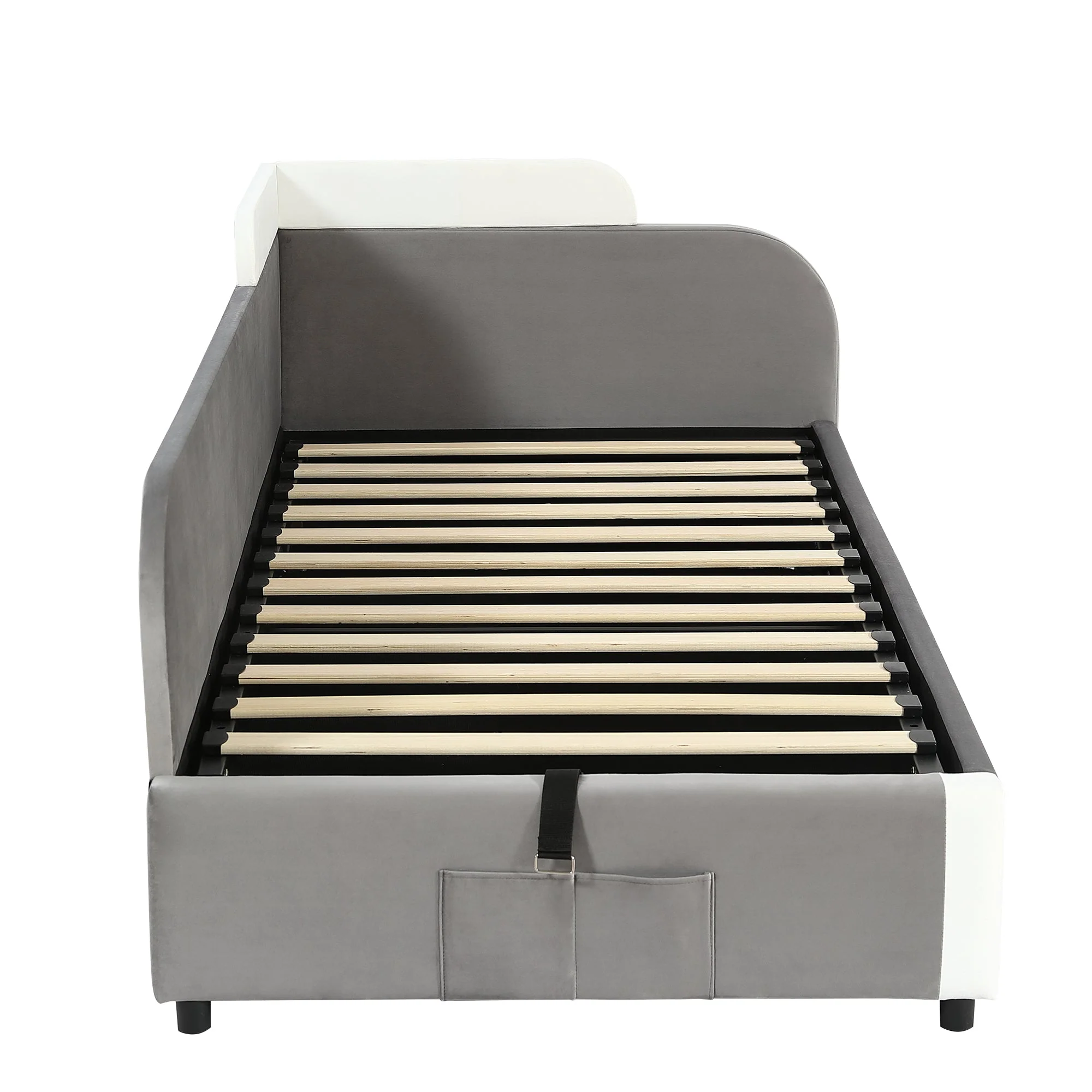 Upholstered Bed, Hydraulic with Storage, Velvet+Plywood Grey 90x200cm - Image 9
