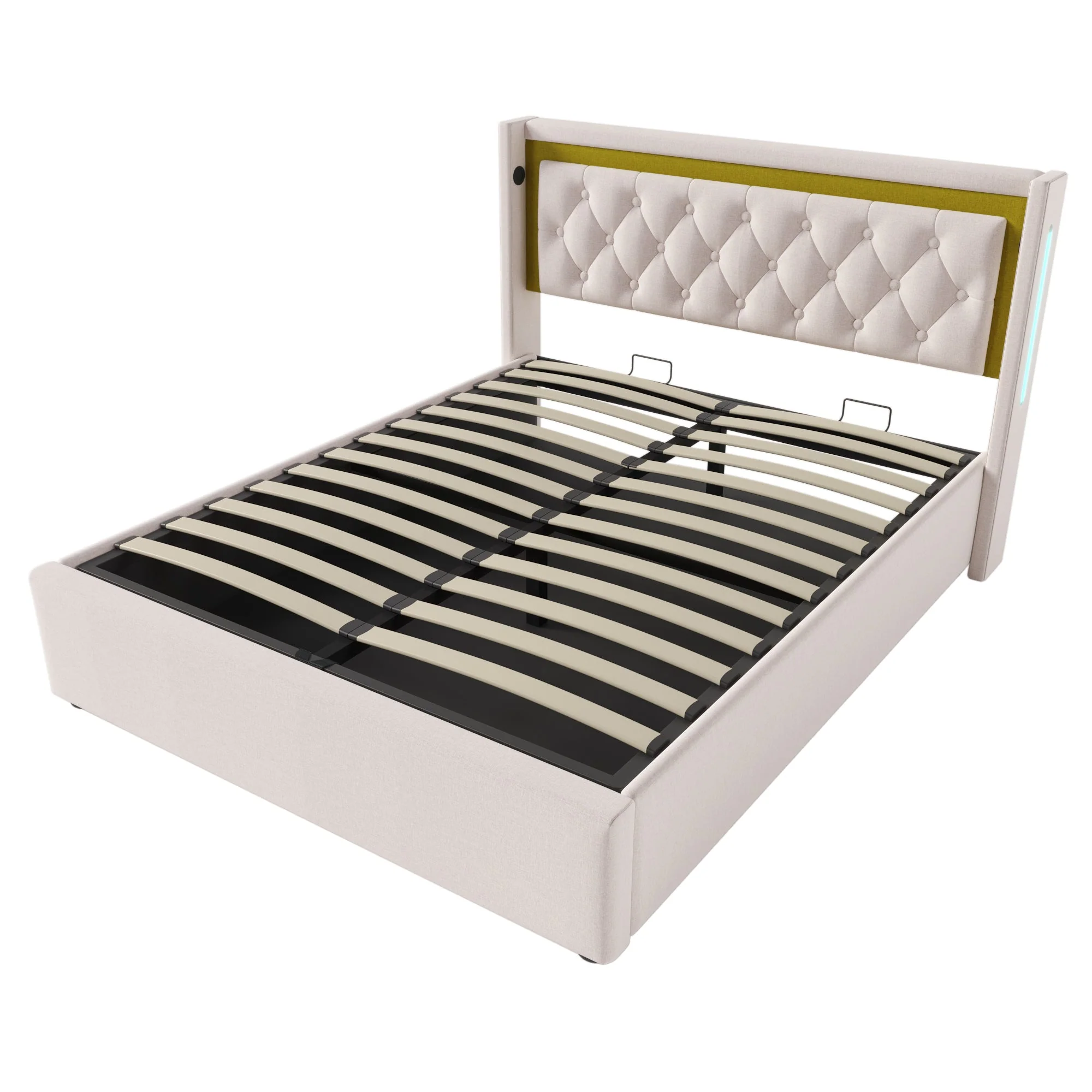 Upholstered Bed, LED Double Bed, Storage with USB & Type C, Cotton - Image 6