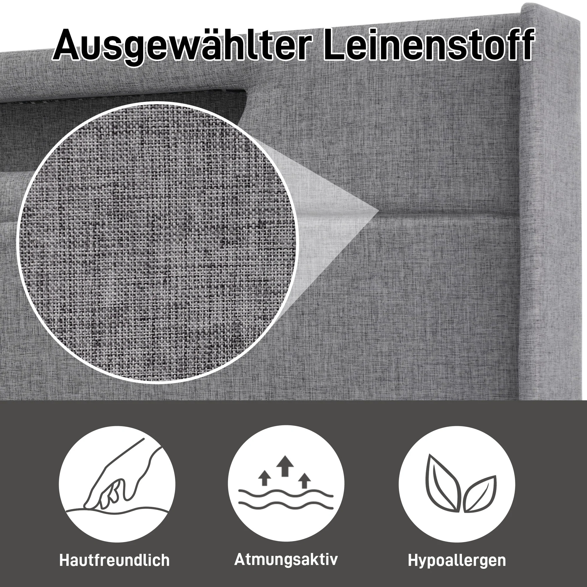 Upholstered Bed, LED Double Bed with USB & Type C Charging, Linen - Image 16