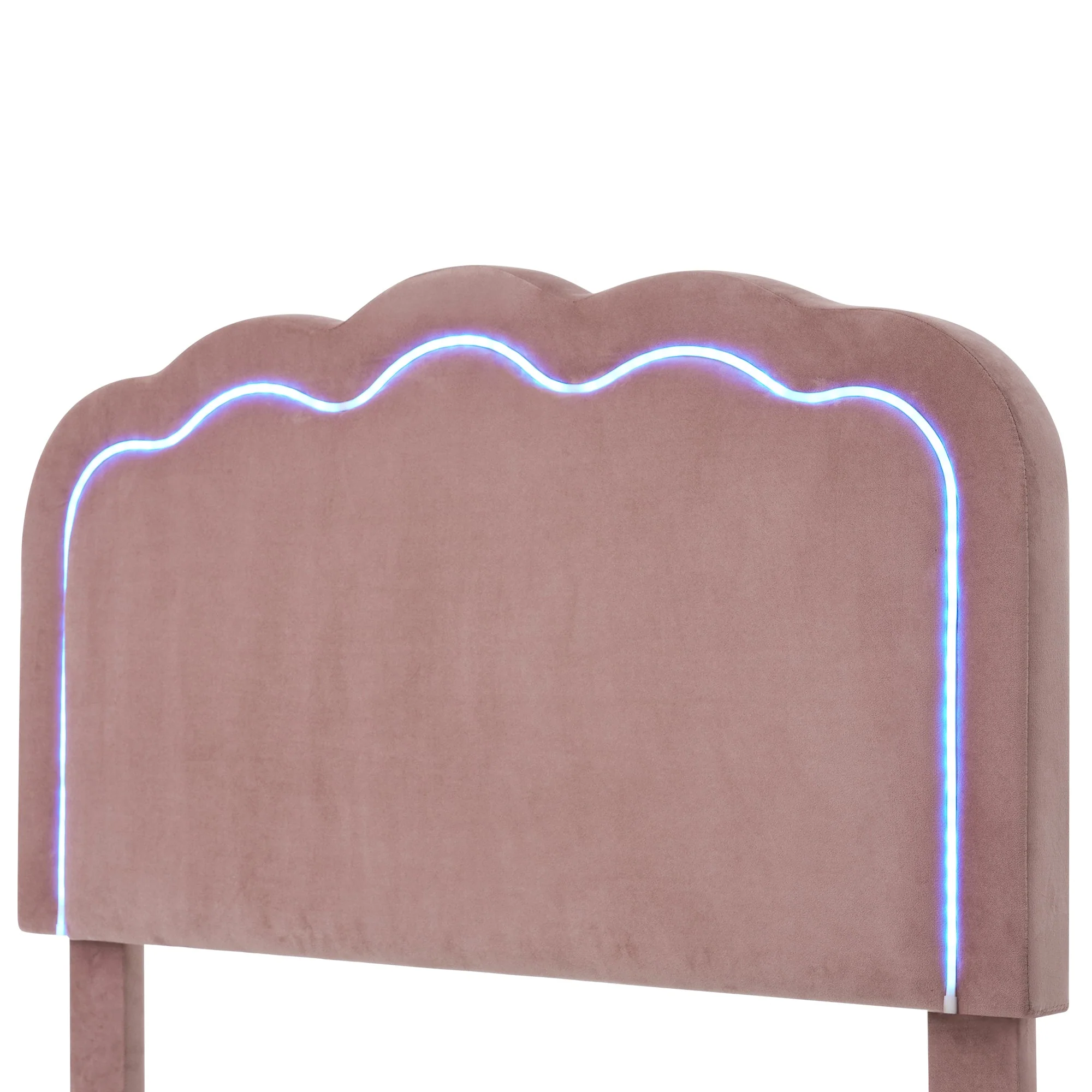 Upholstered bed LED single bed 90 x 190cm, bed frame with slatted frame and adjustable headboard, pink velvet - Image 6