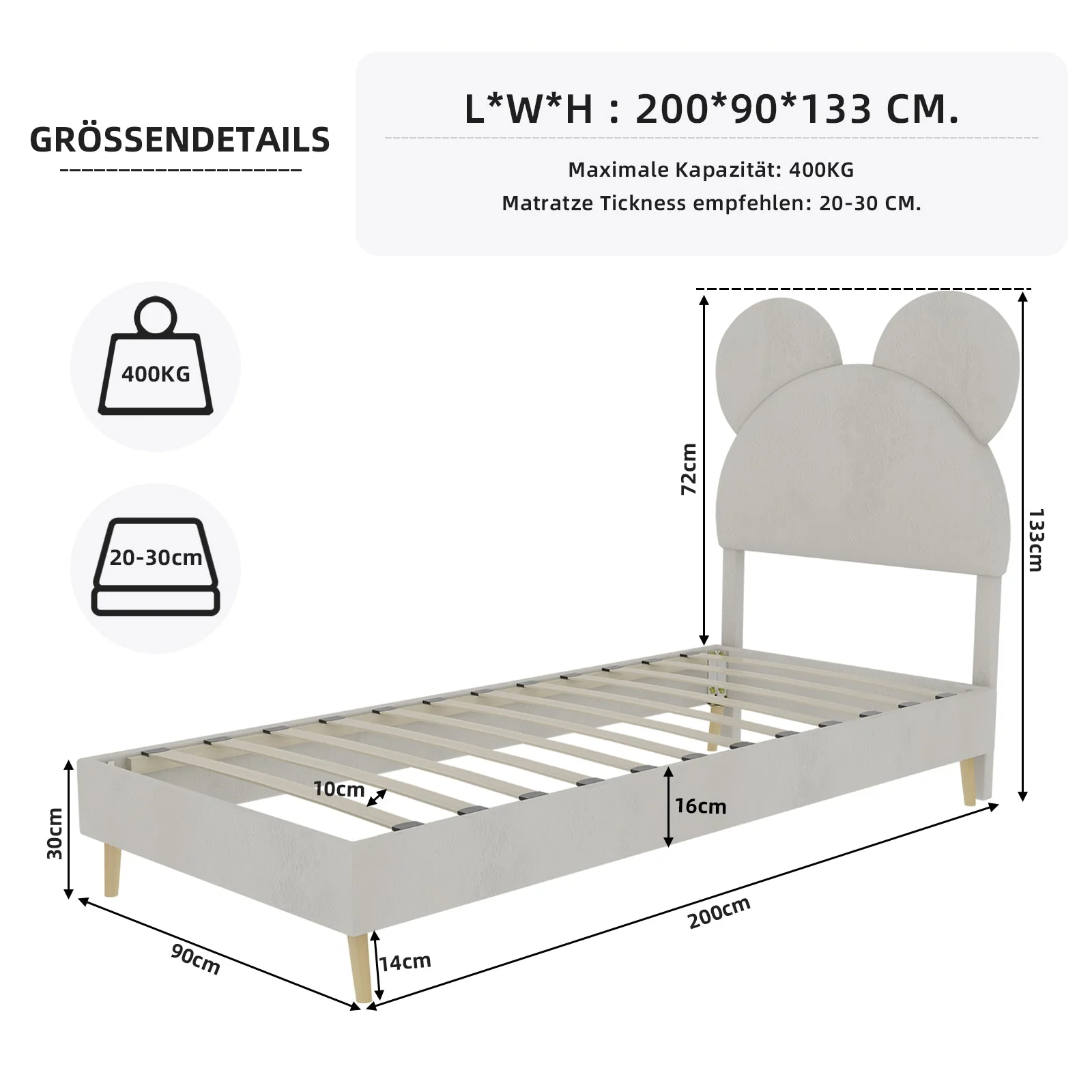 Upholstered Bed, Modern Minimalist Cartoon-Themed Headboard, 90x200 cm, Beige - Image 8