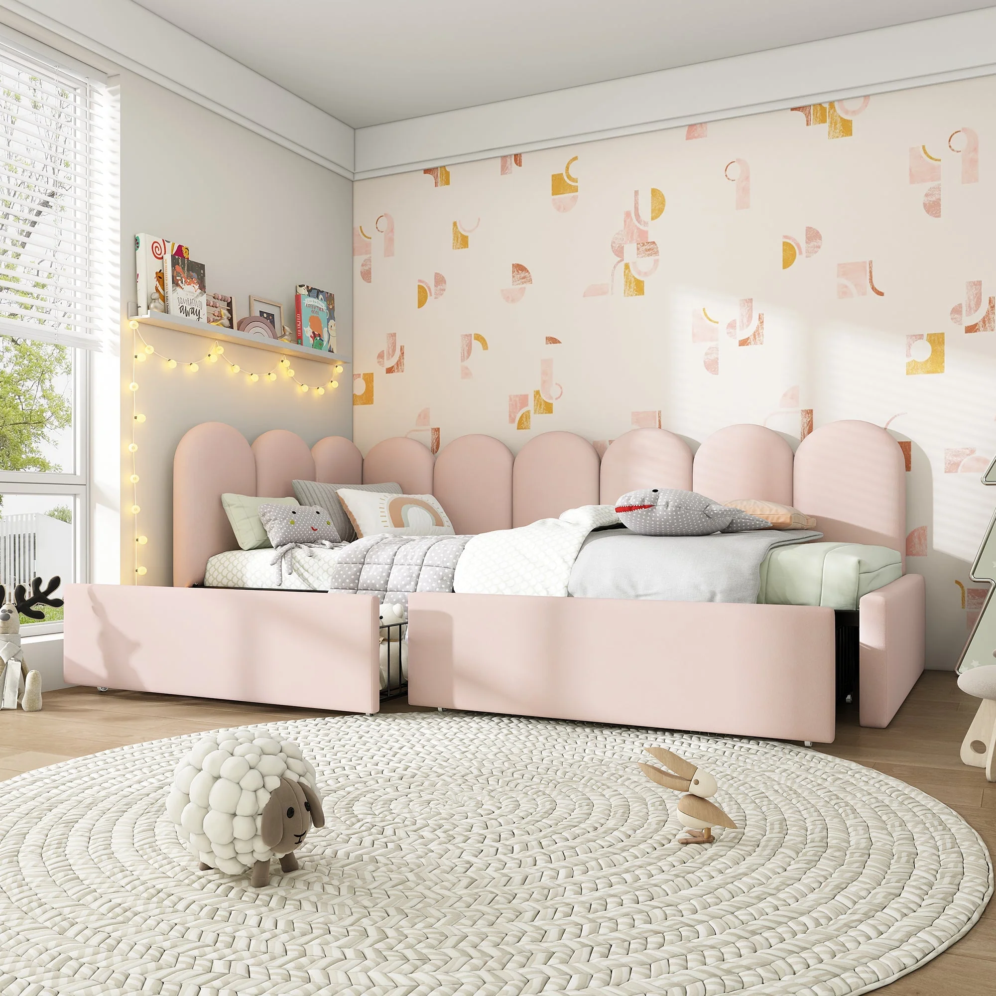 Upholstered Bed, Single with Drawers, Daybed, 90x190cm, Pink Velvet - Image 5