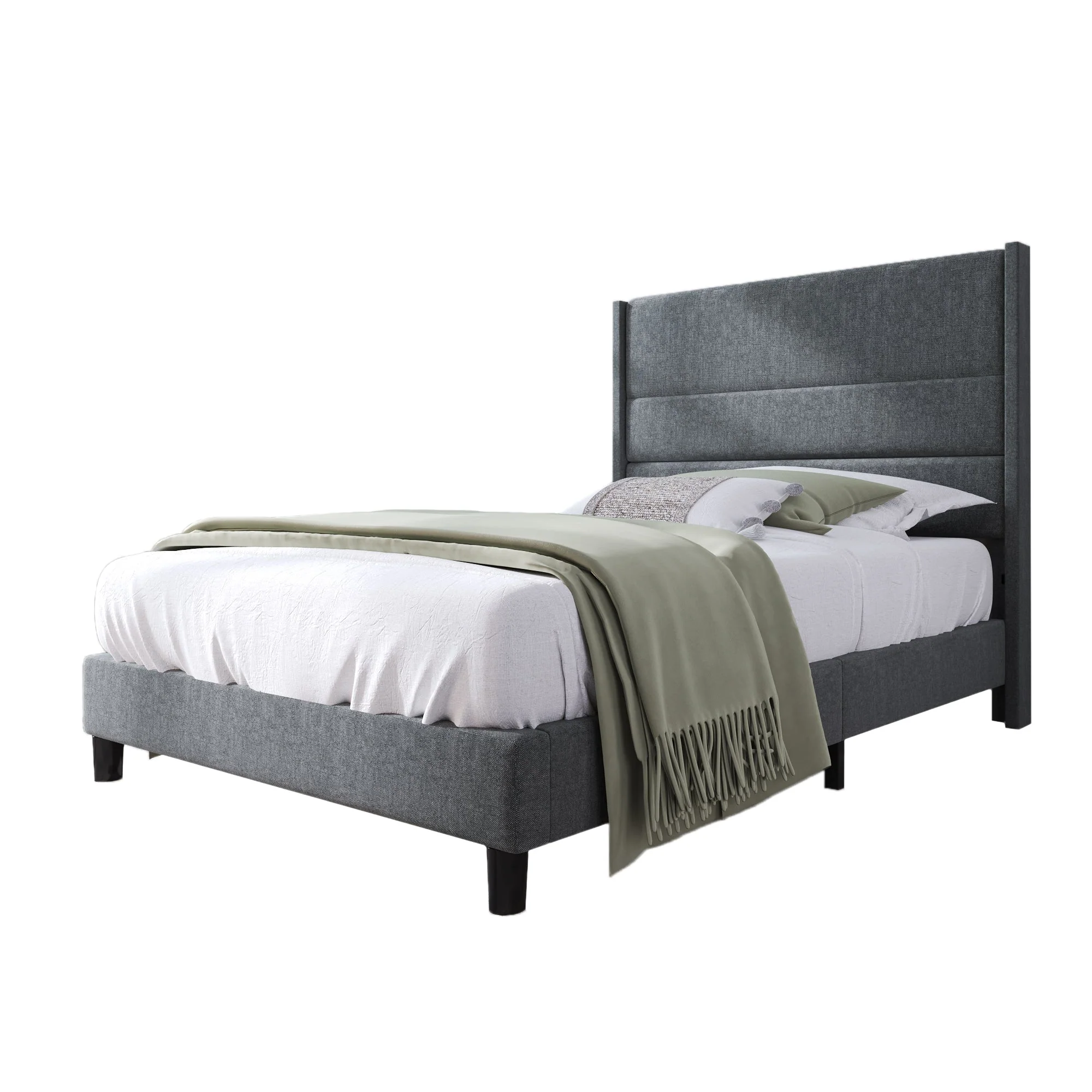 Upholstered Bed: Slatted Frame & Headboard, 90x200cm, Grey Linen - Image 9