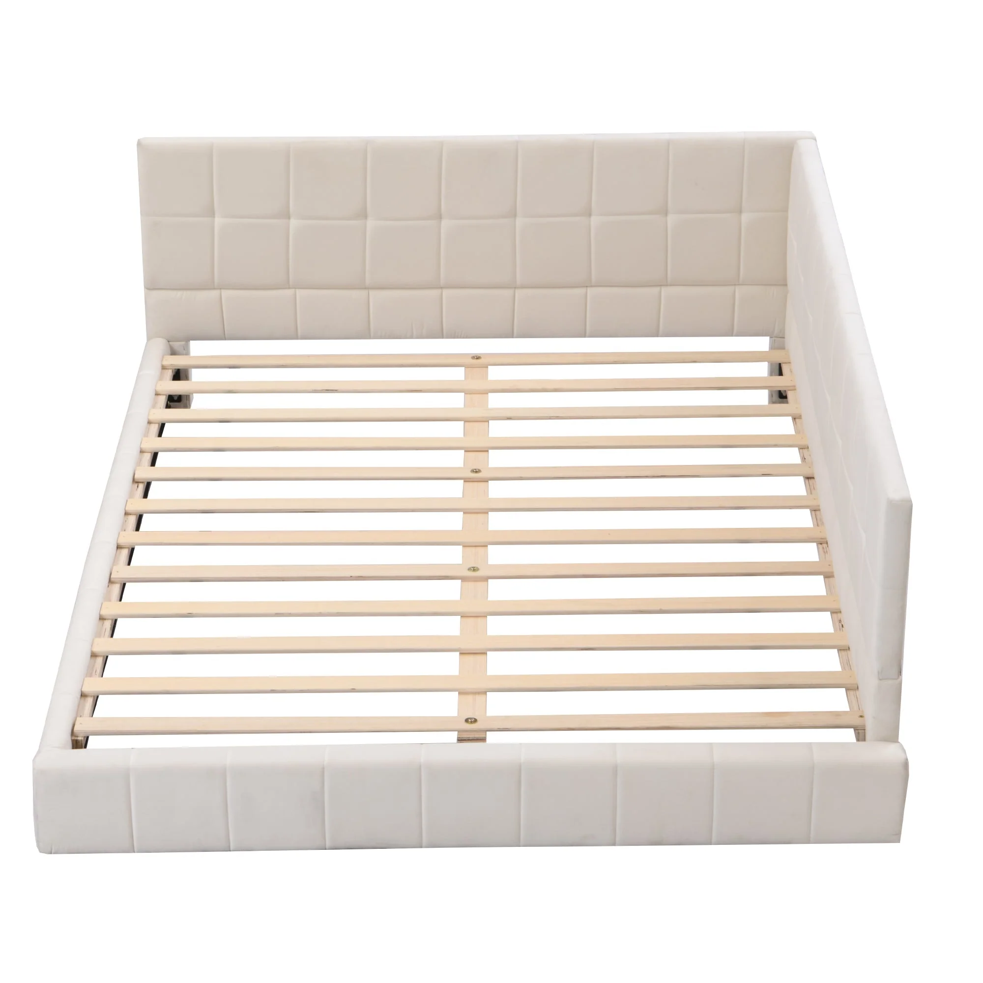Upholstered Bed Sofa, 140x200 Multifunctional with Slatted Frame, Beige Velvet - Image 10