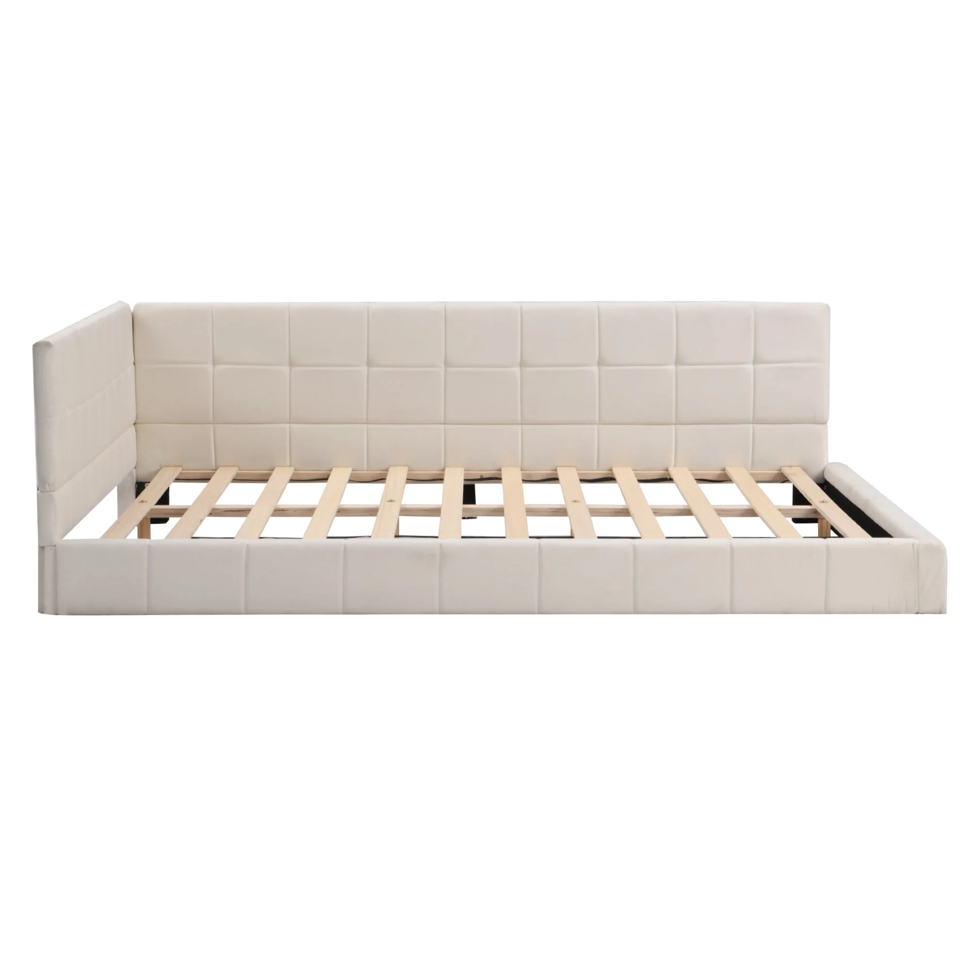 Upholstered Bed Sofa, 140x200 Multifunctional with Slatted Frame, Beige Velvet - Image 6
