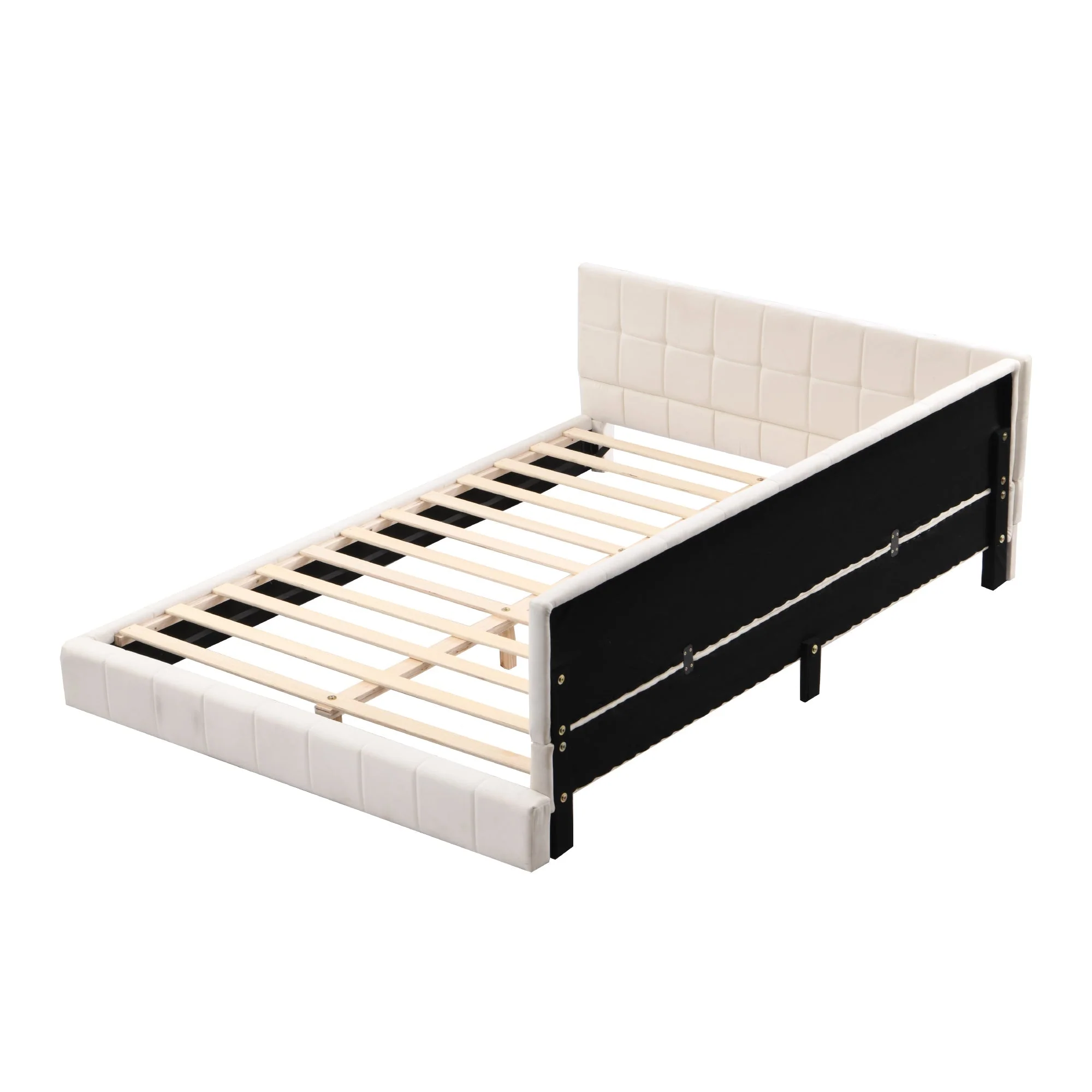 Upholstered Bed Sofa, 140x200 Multifunctional with Slatted Frame, Beige Velvet - Image 8