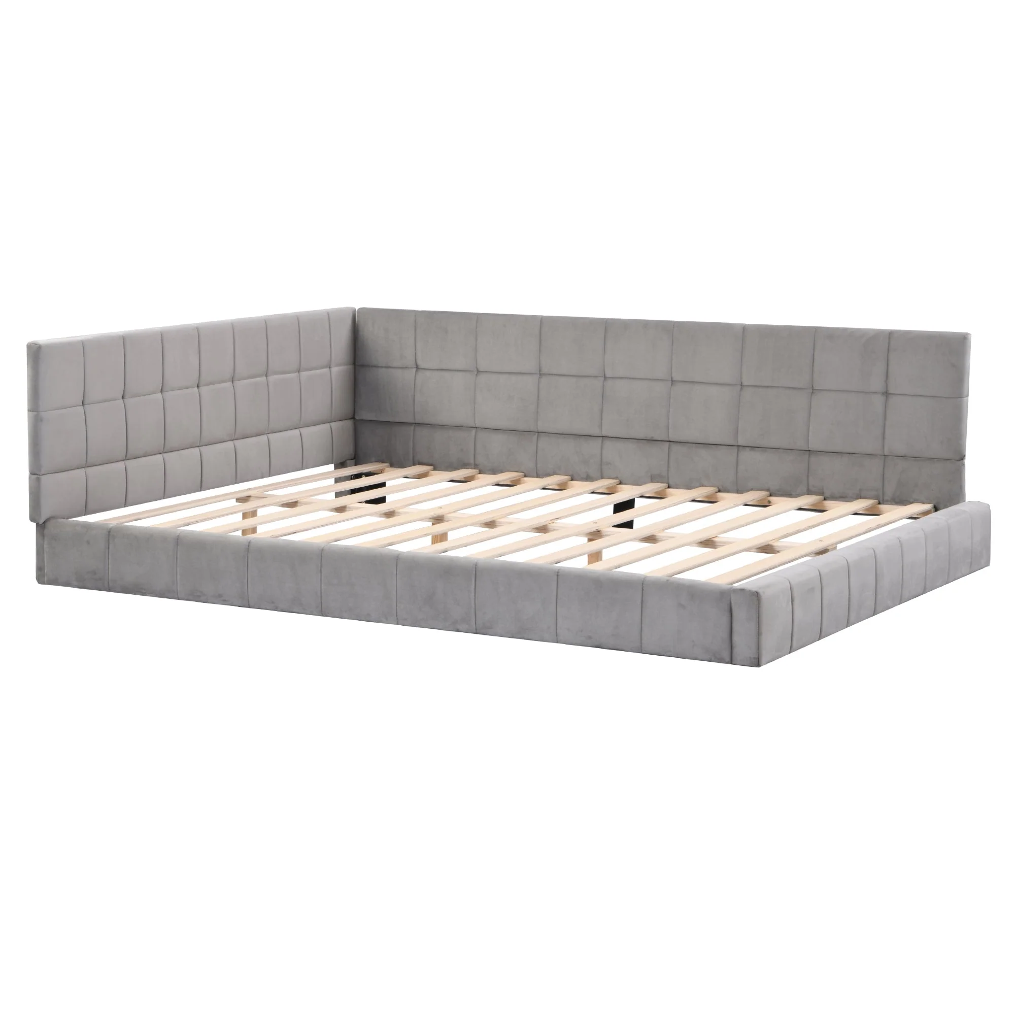 Upholstered Bed Sofa, 140x200 Multifunctional with Slatted Frame, Skin-Friendly Velvet Gray - Image 10
