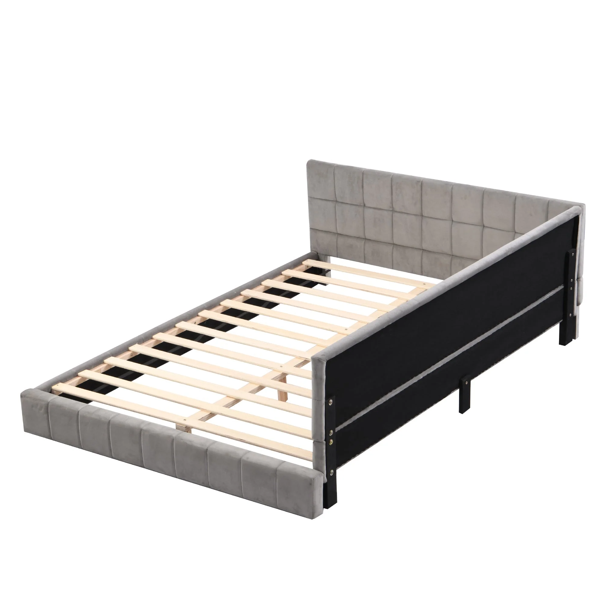 Upholstered Bed Sofa, 140x200 Multifunctional with Slatted Frame, Skin-Friendly Velvet Gray - Image 9