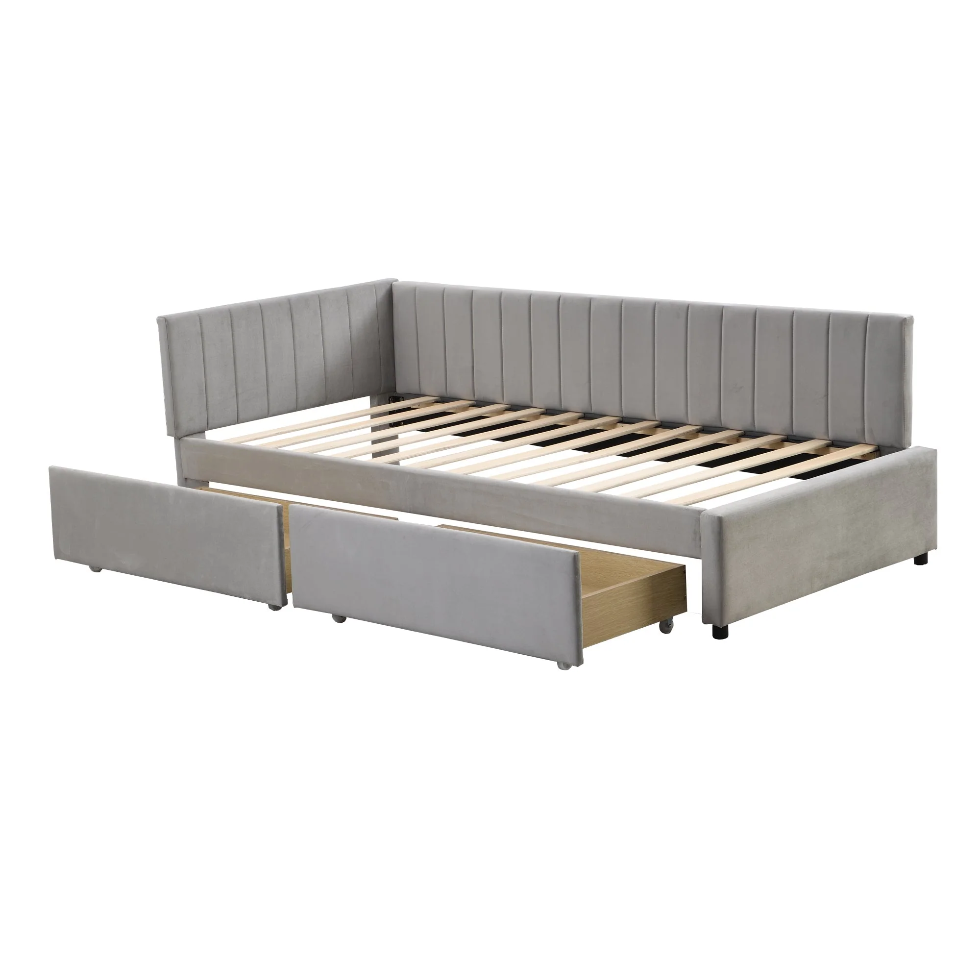 Upholstered Bed Sofa, 90*200 Multifunctional with 2 Storage Drawers, Gray Velvet - Image 7