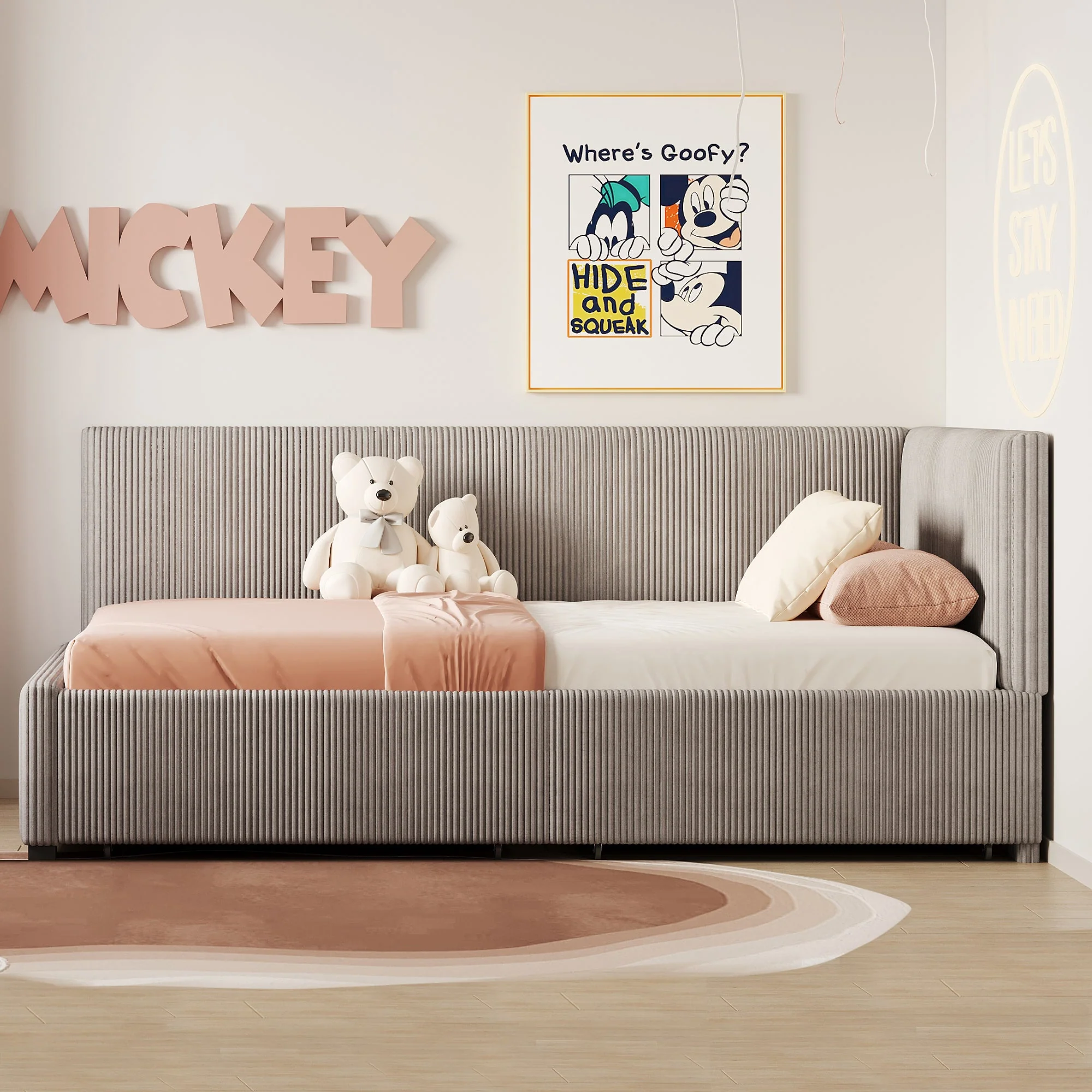 Upholstered Bed Sofa, 90x200 Multifunctional with 2 Storage Drawers, Gray Velvet - Image 5