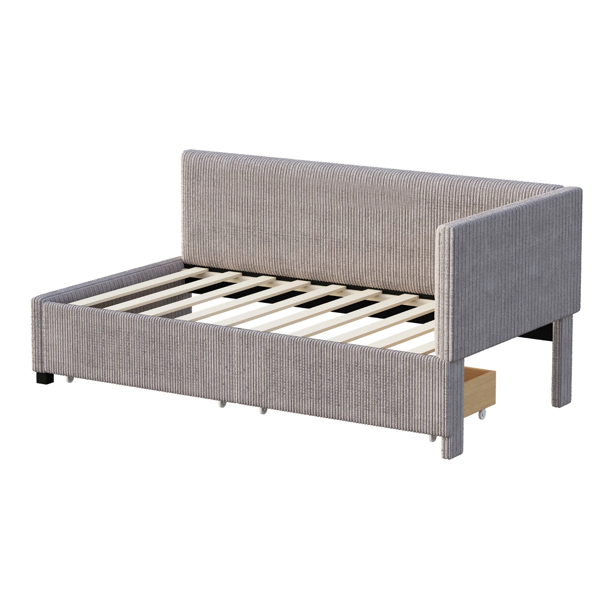 Upholstered Bed Sofa, 90x200 Multifunctional with 2 Storage Drawers, Gray Velvet - Image 6