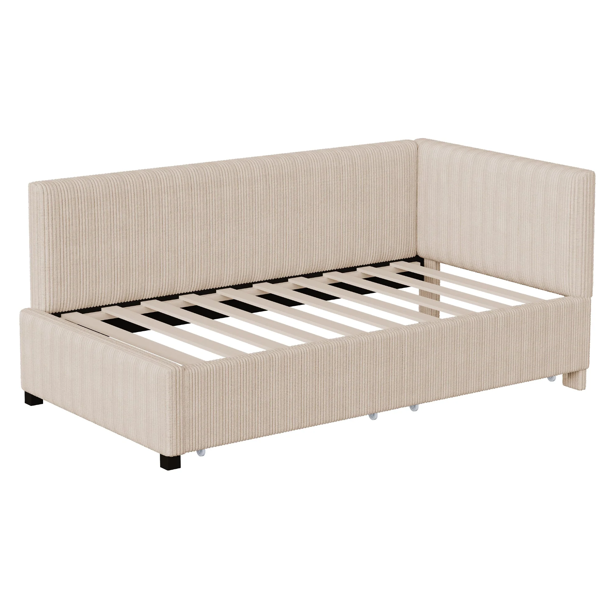 Upholstered Bed Sofa, 90x200 Multifunctional with Storage Drawers, Beige Velvet - Image 10