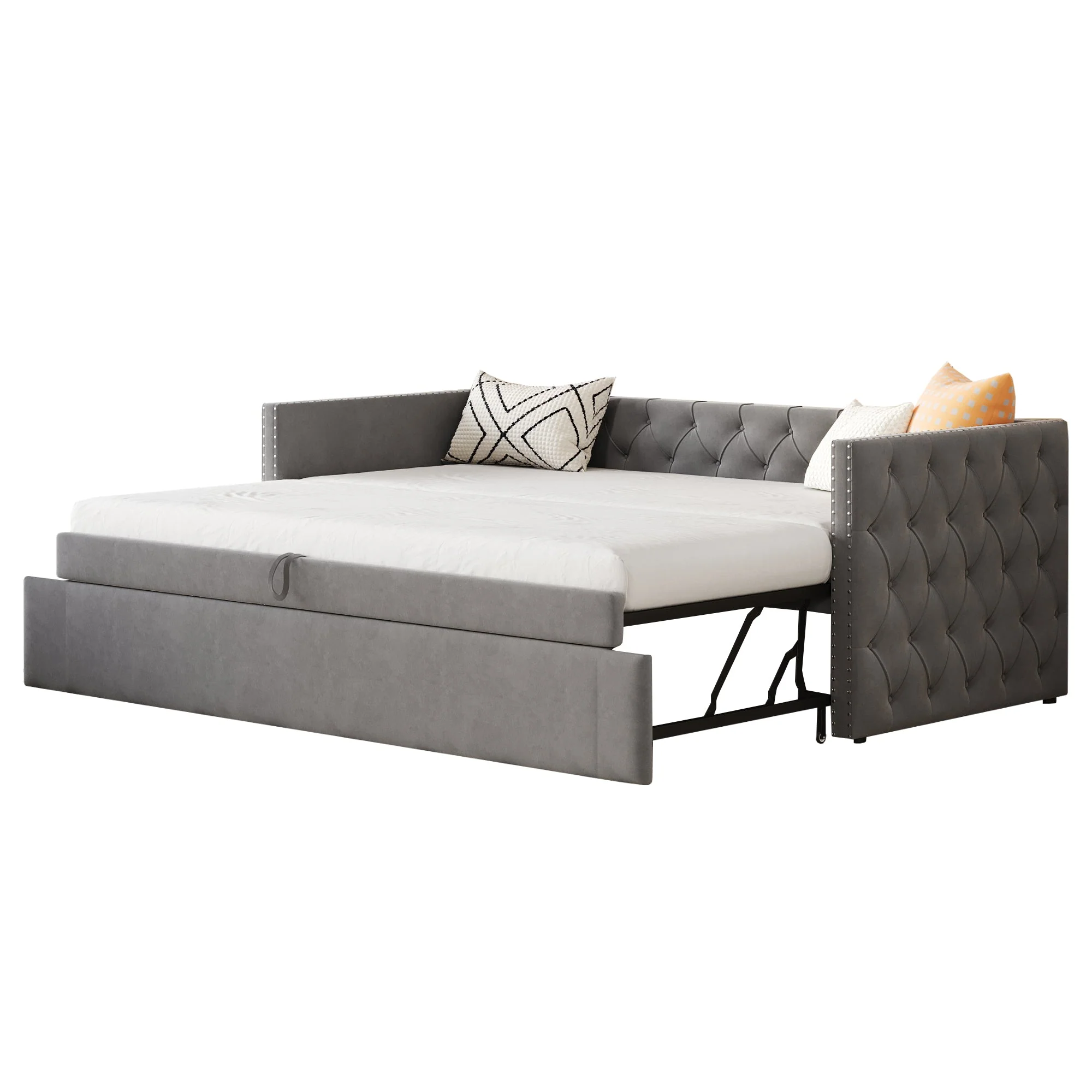 Upholstered Bed Sofa Bed, 90x200cm Multifunctional Guest, Grey Velvet - Image 10