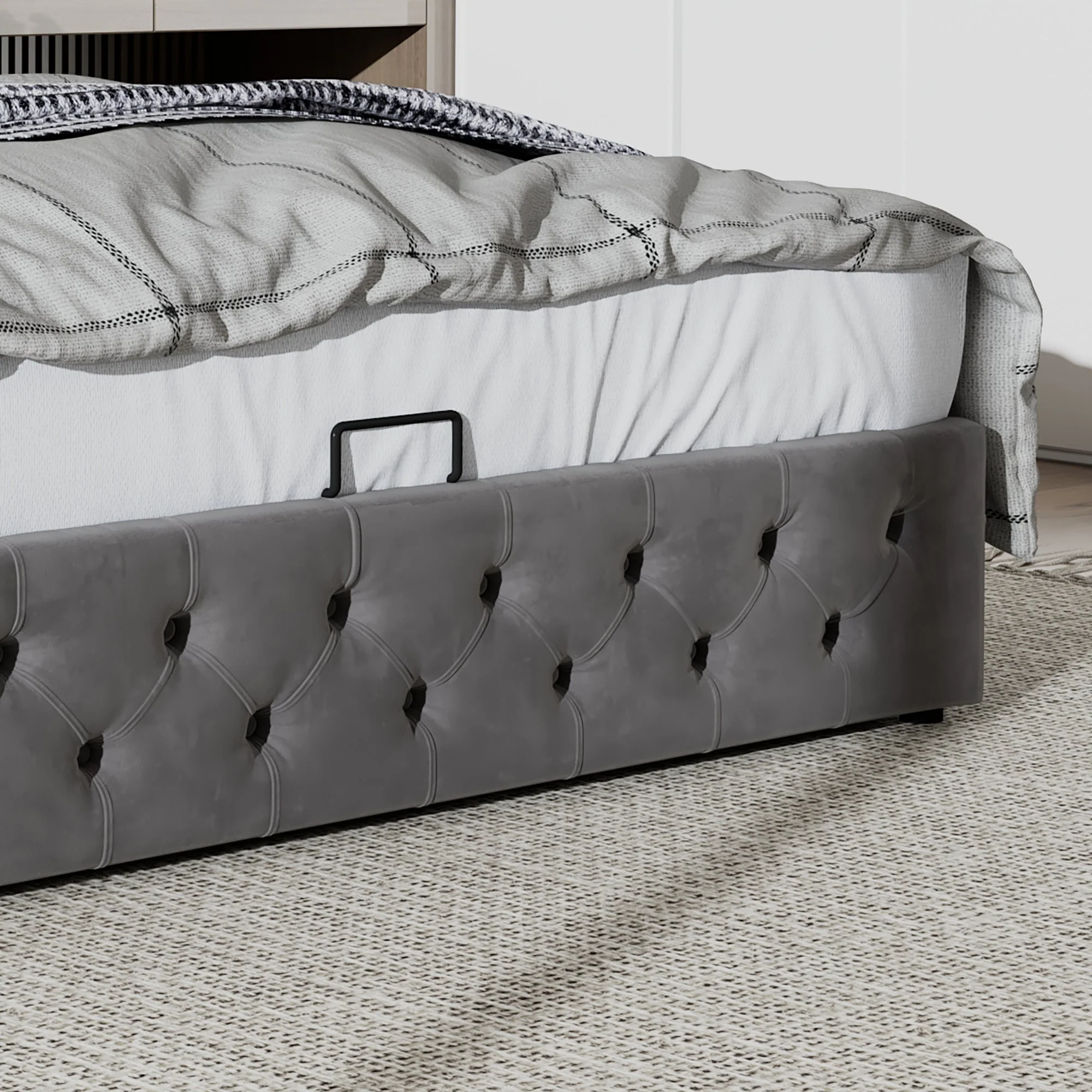 Upholstered Bed with Ear-Shaped Headboard and Hydraulic Storage, 140x200cm, Grey Flannel - Image 6