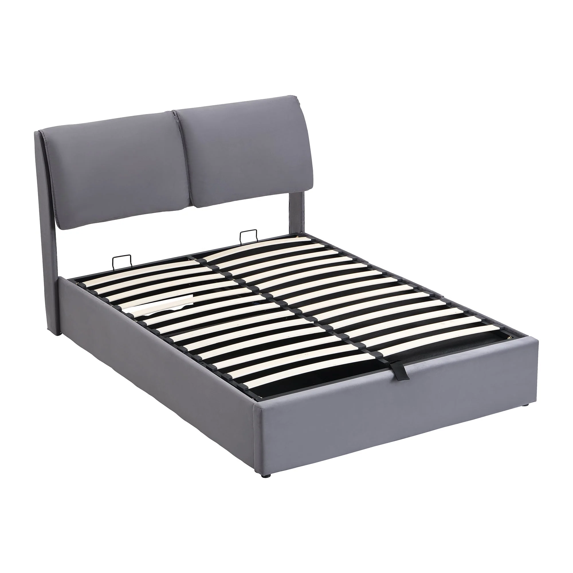 Upholstered Bed with Hydraulic Base, Three Drawers and Storage, 140x190cm, Gray Velvet - Image 9