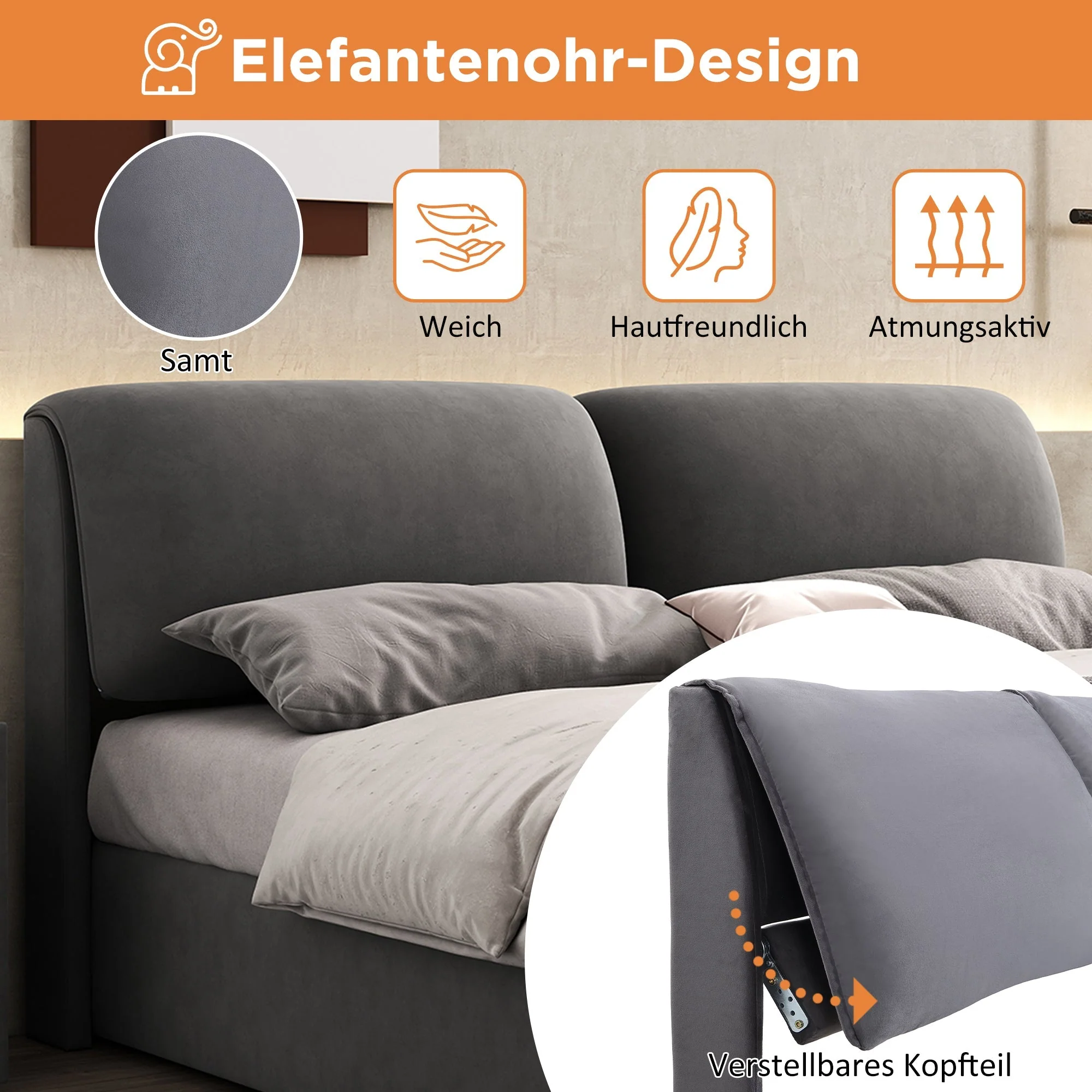Upholstered Bed with Hydraulic Storage and 3 Drawers, 180x200cm, Grey Velvet - Image 5