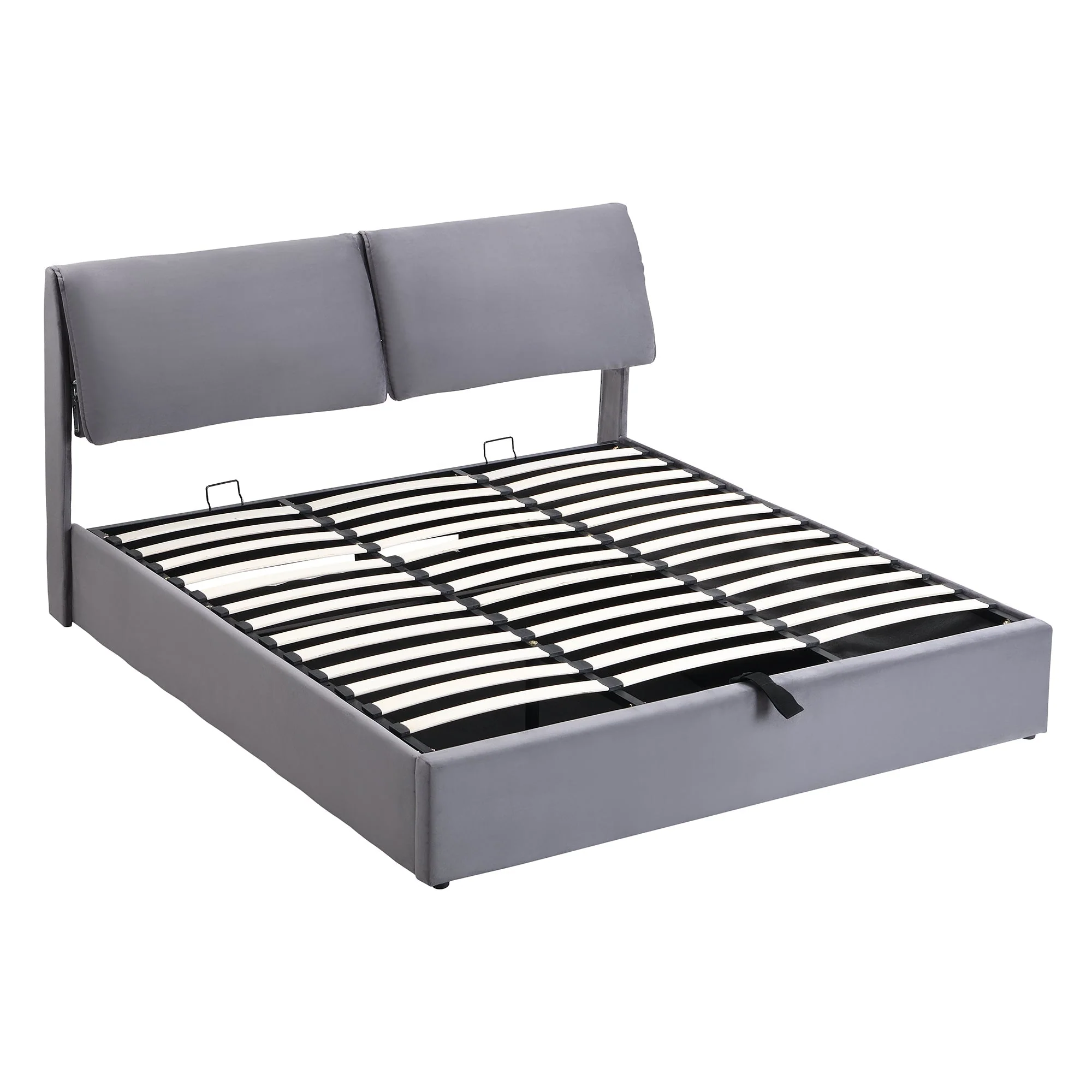 Upholstered Bed with Hydraulic Storage and 3 Drawers, 180x200cm, Grey Velvet - Image 9