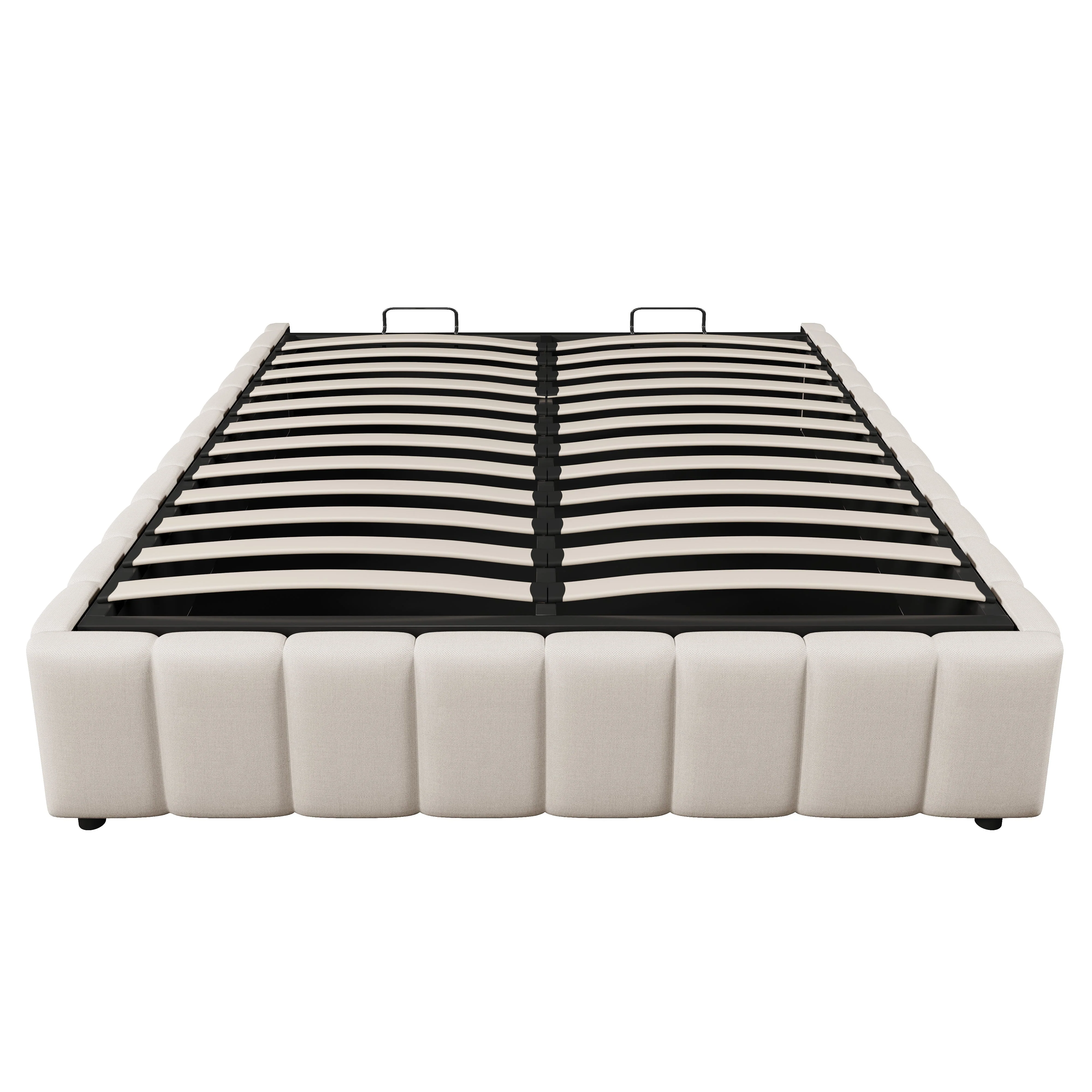 Upholstered Bed with Hydraulic Storage and No Headboard, 140x200cm, Beige - Image 10