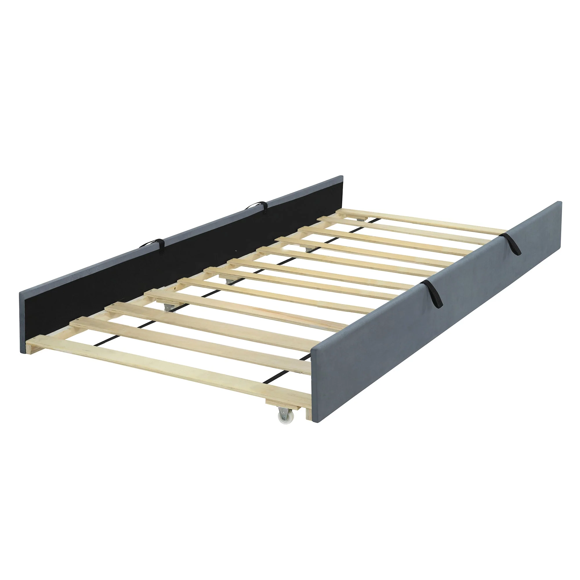 Upholstered Bed with Pull-Out, 90 x 190 cm Single, Grey Velvet - Image 6