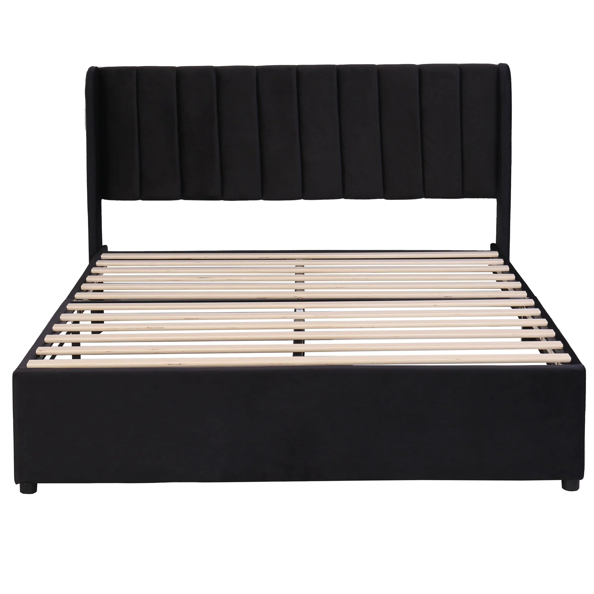 Upholstered Bed with Slatted Base and 2 Drawers, 160 x 200 cm, Black Velvet - Image 9
