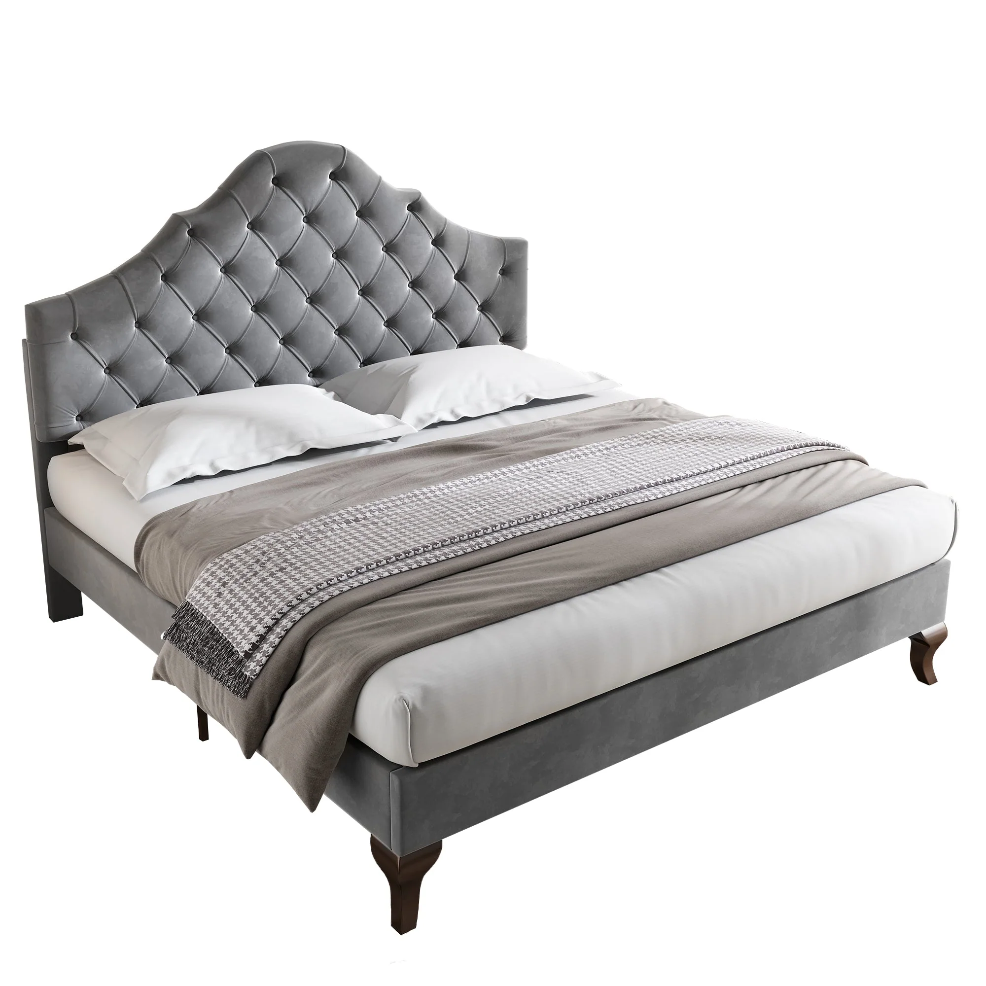 Upholstered Bed with Slatted Frame and Height-Adjustable Headboard, 140x200, Gray Velvet - Image 7