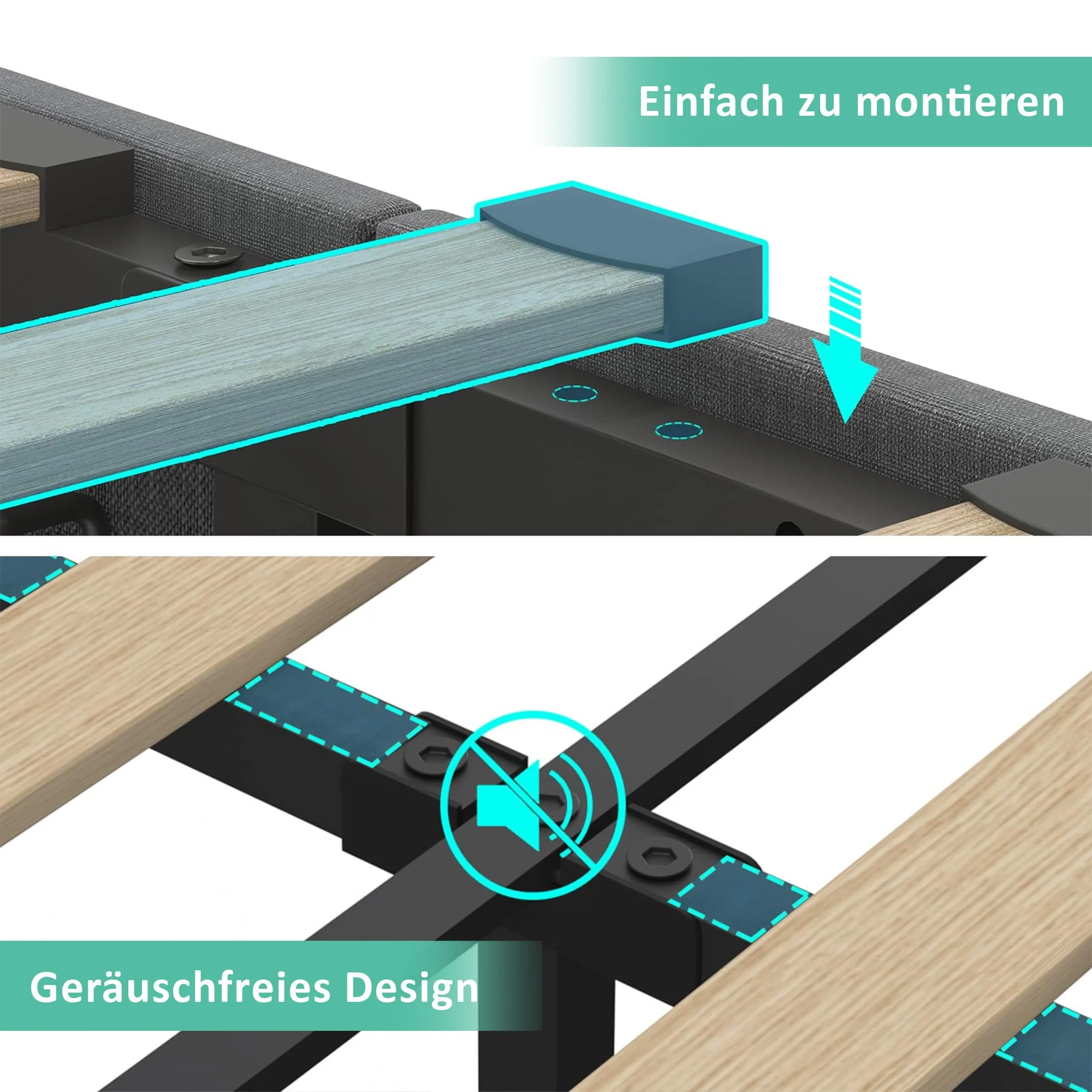 Upholstered Bed with USB Type C, LED & 4 Drawers, 160x200cm, Gray Wood - Image 7