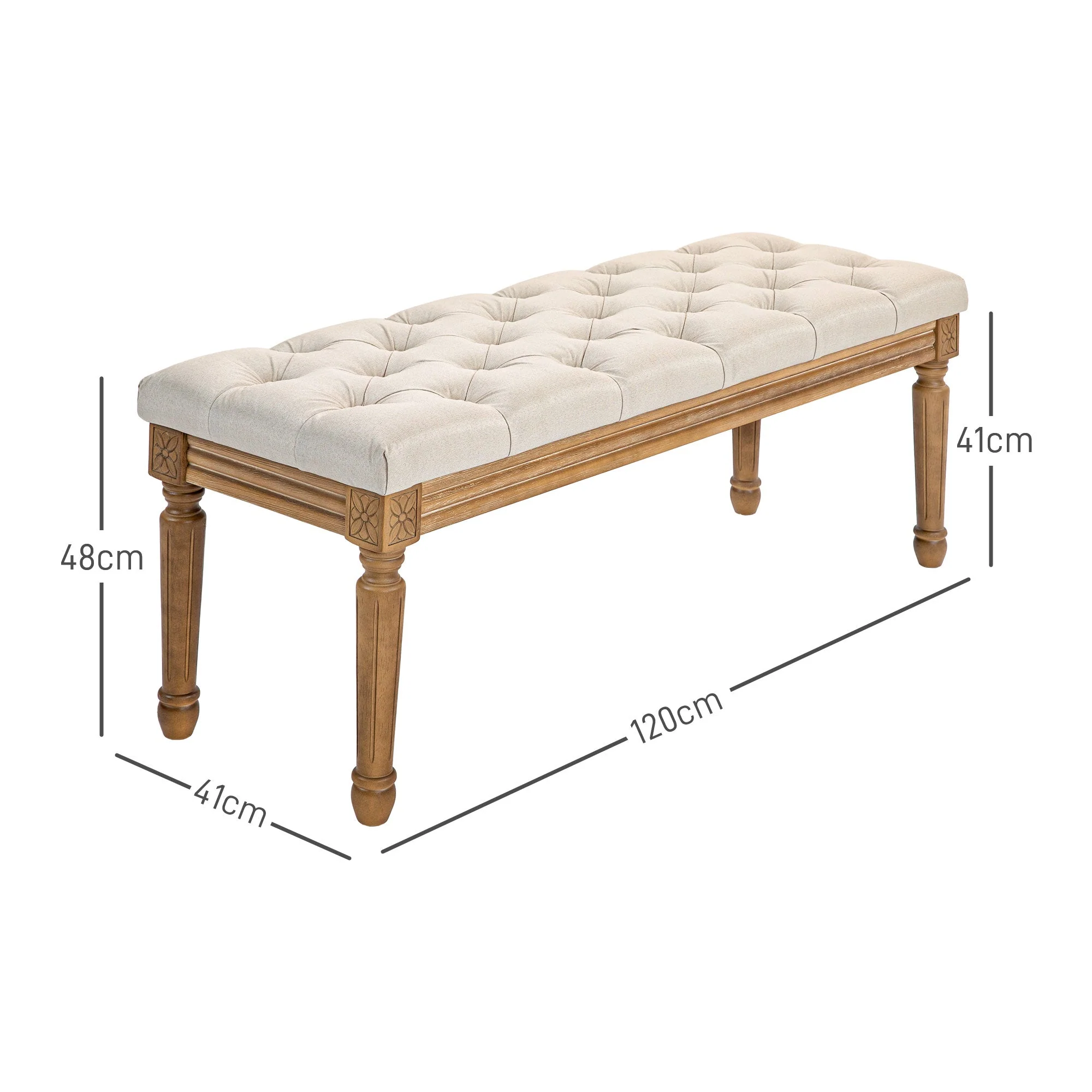 Upholstered Bench, Bed Bench, Wooden Legs, Cream - Image 3