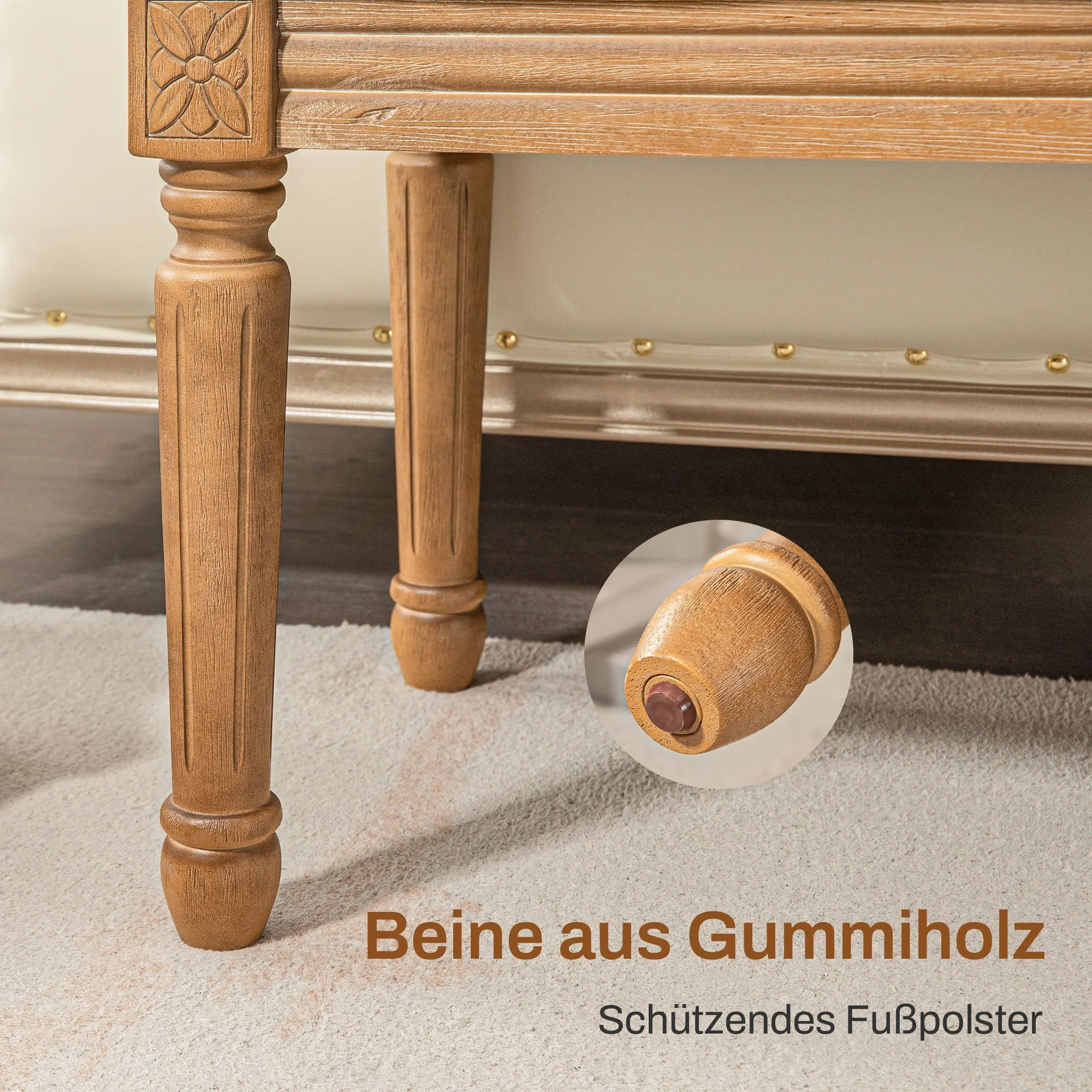 Upholstered Bench, Bed Bench, Wooden Legs, Cream - Image 6
