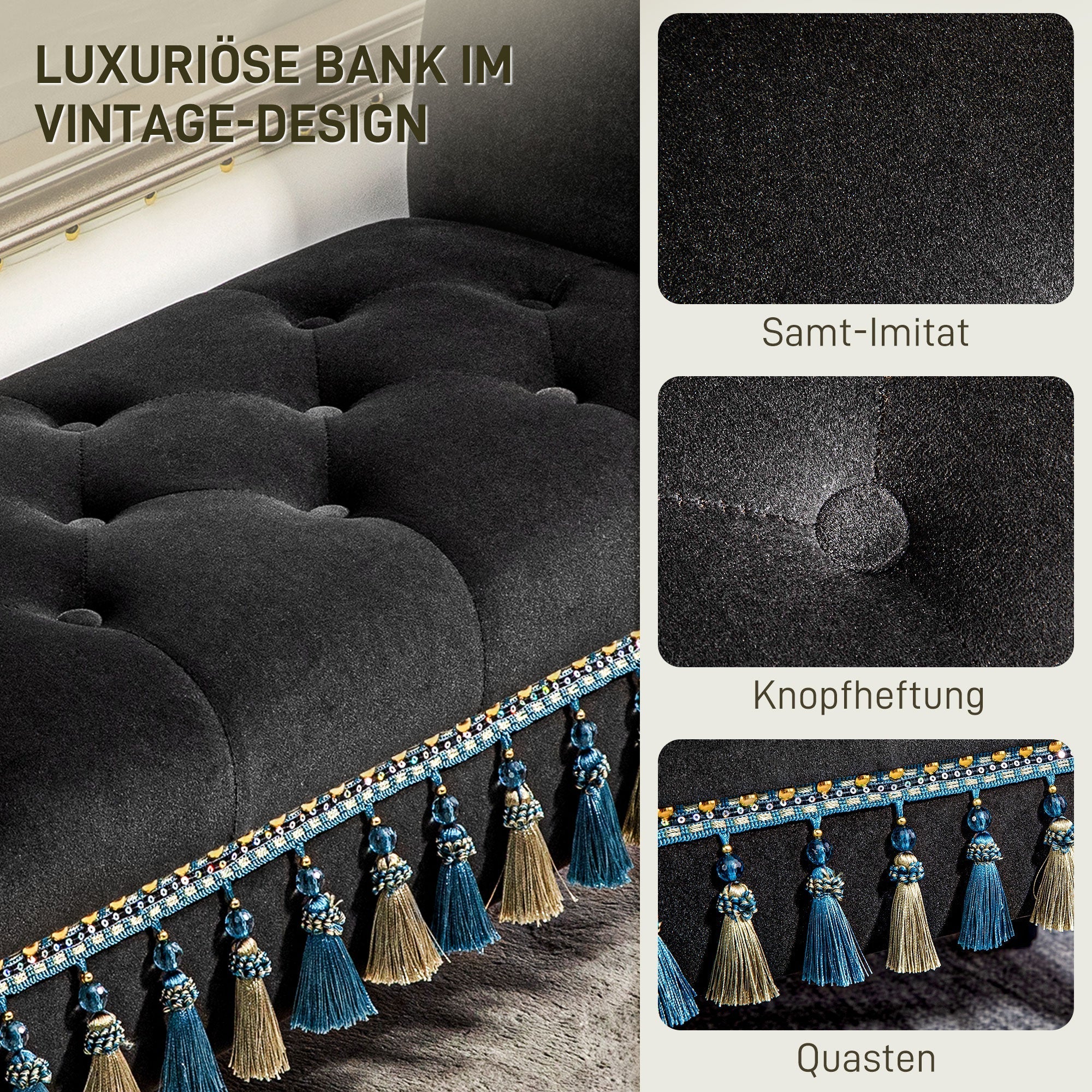 Upholstered Bench, Storage Armrest Wooden Legs, Dark Grey - Image 5