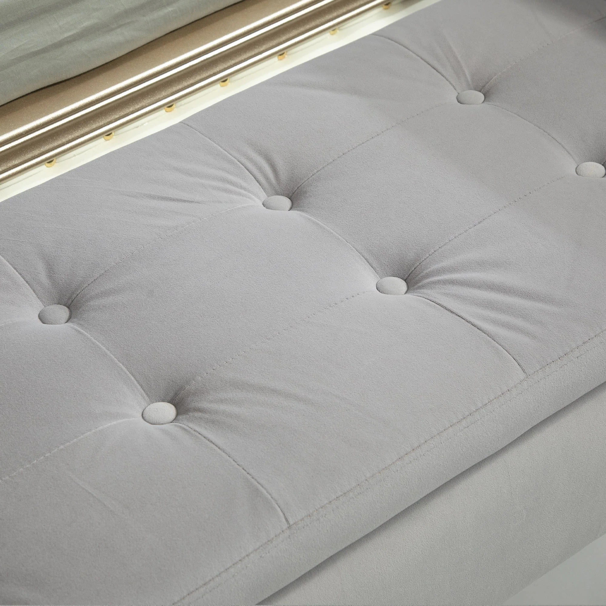 Upholstered Bench, Storage Armrests, Chest, Velvet, Light Grey - Image 6