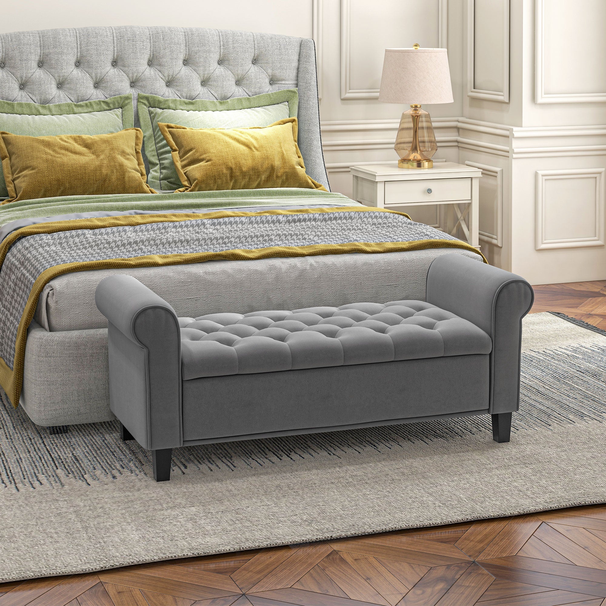 Upholstered Bench Storage Velvet Look Grey - Image 2