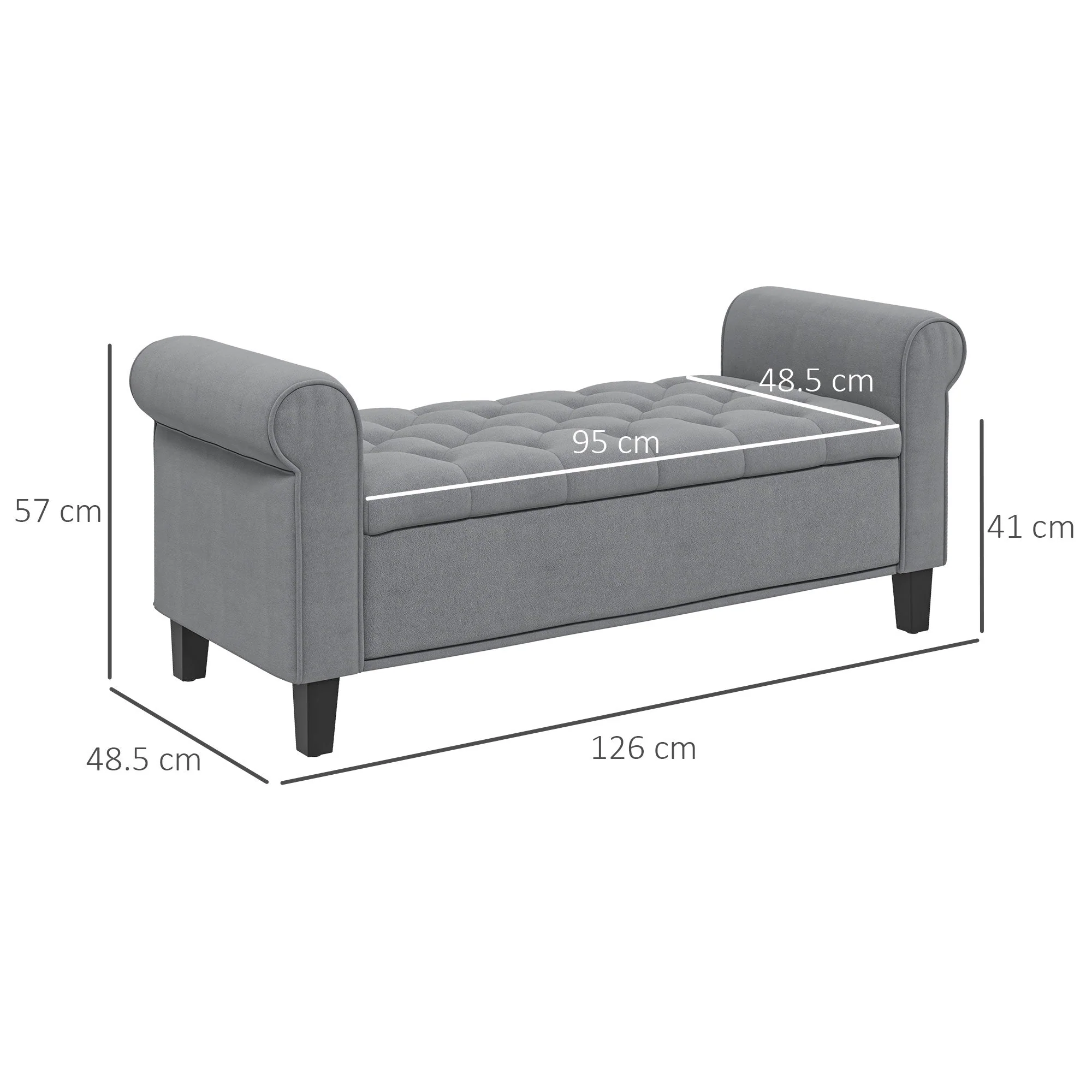 Upholstered Bench Storage Velvet Look Grey - Image 3