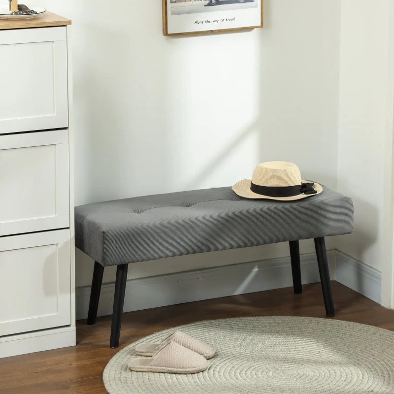 Upholstered Bench Tufted Bed Shoe Bench Metal Legs Gray