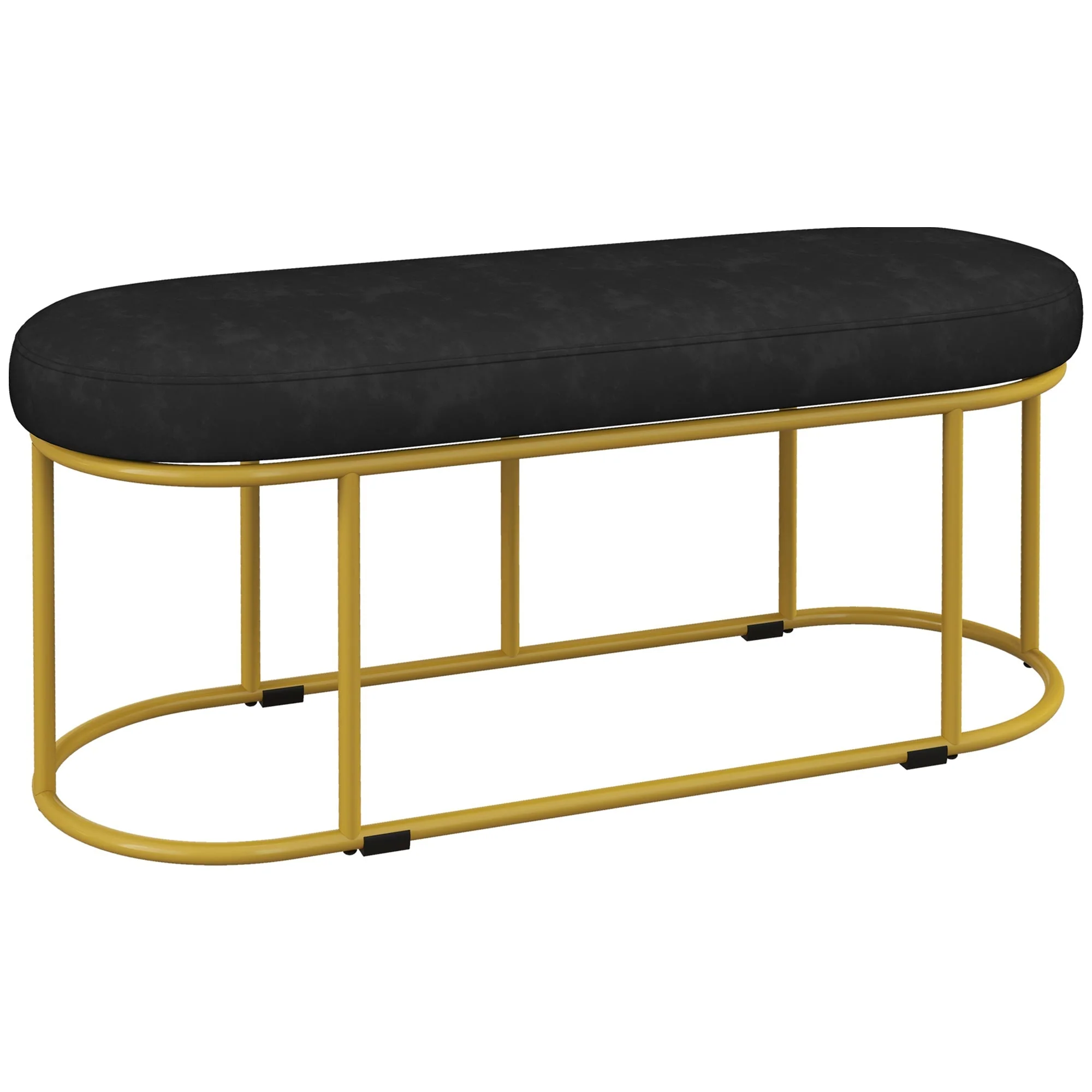 Upholstered Bench, Velvet Look, 200kg, Steel, Black - Image 2