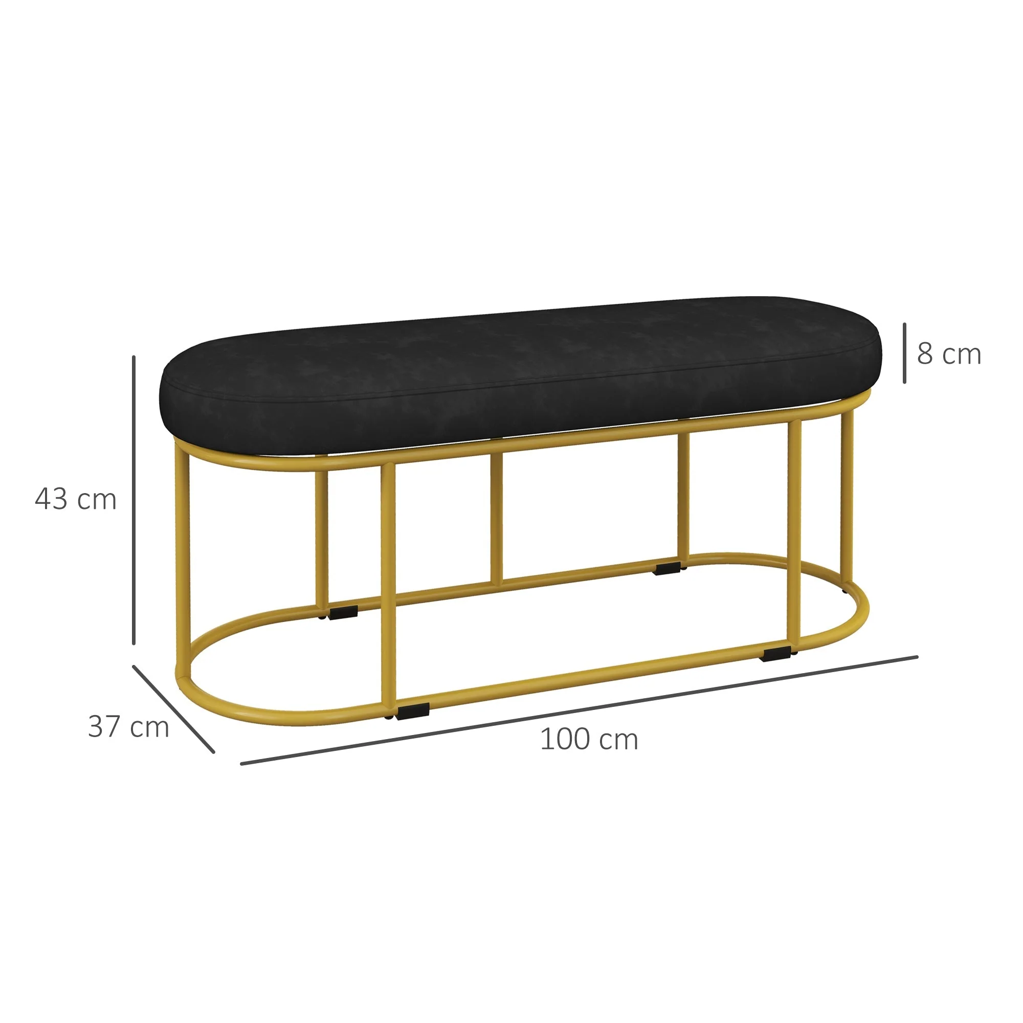 Upholstered Bench, Velvet Look, 200kg, Steel, Black - Image 3