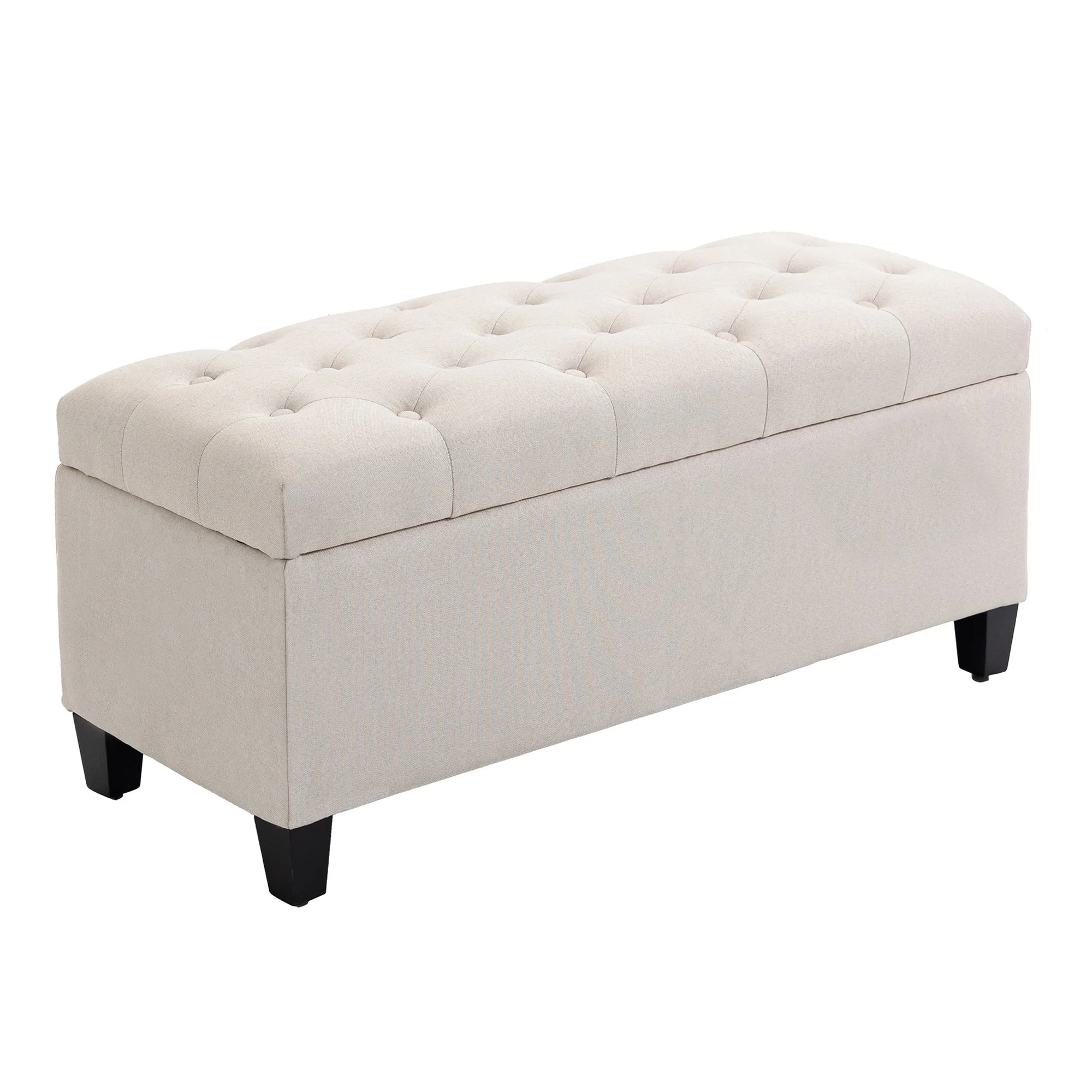 Upholstered bench with storage, chest bench, linen-like polyester cream white - Image 2