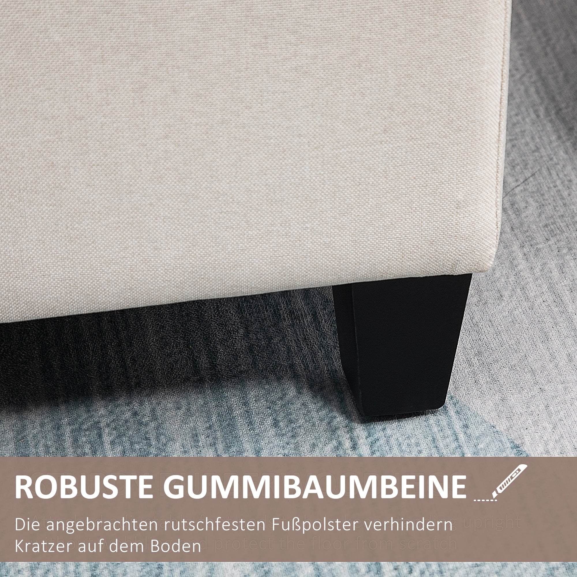 Upholstered bench with storage, chest bench, linen-like polyester cream white - Image 5